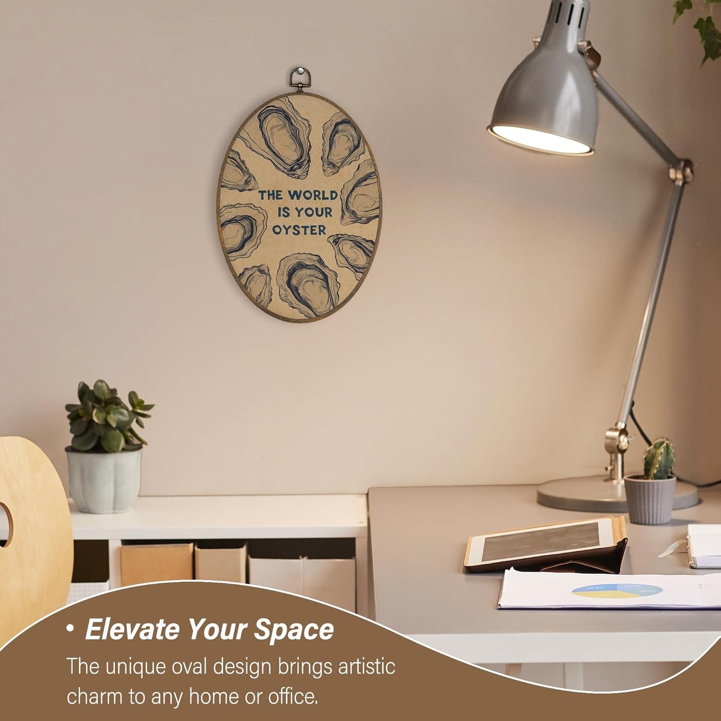 XBBMGG Vintage Oyster Wall Art Decor, Inspirational Retro Beach Oval Wall Hanging Decor, Nautical Ocean The World Is Your Oyster Framed Canvas Prints for Living Room Bathroom Decorations, 8.6 x 11.4 inch