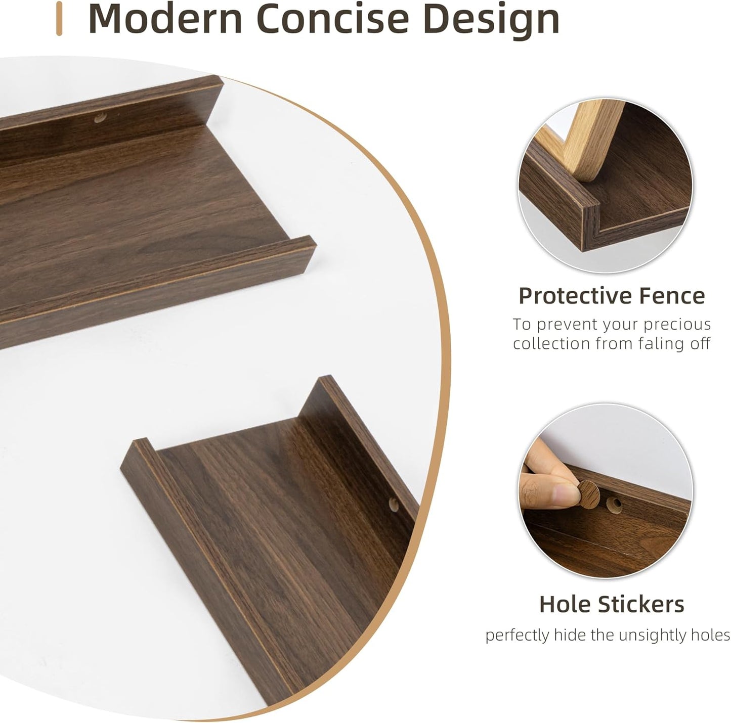 Picture Ledge Shelf, Wood Floating Shelves Set of 4, 24 inch Picture Ledge Shelves, Photo Ledge Nursery Book Shelves Wall Mounted for Living Room Kids' Room Bedroom, Color Walnut