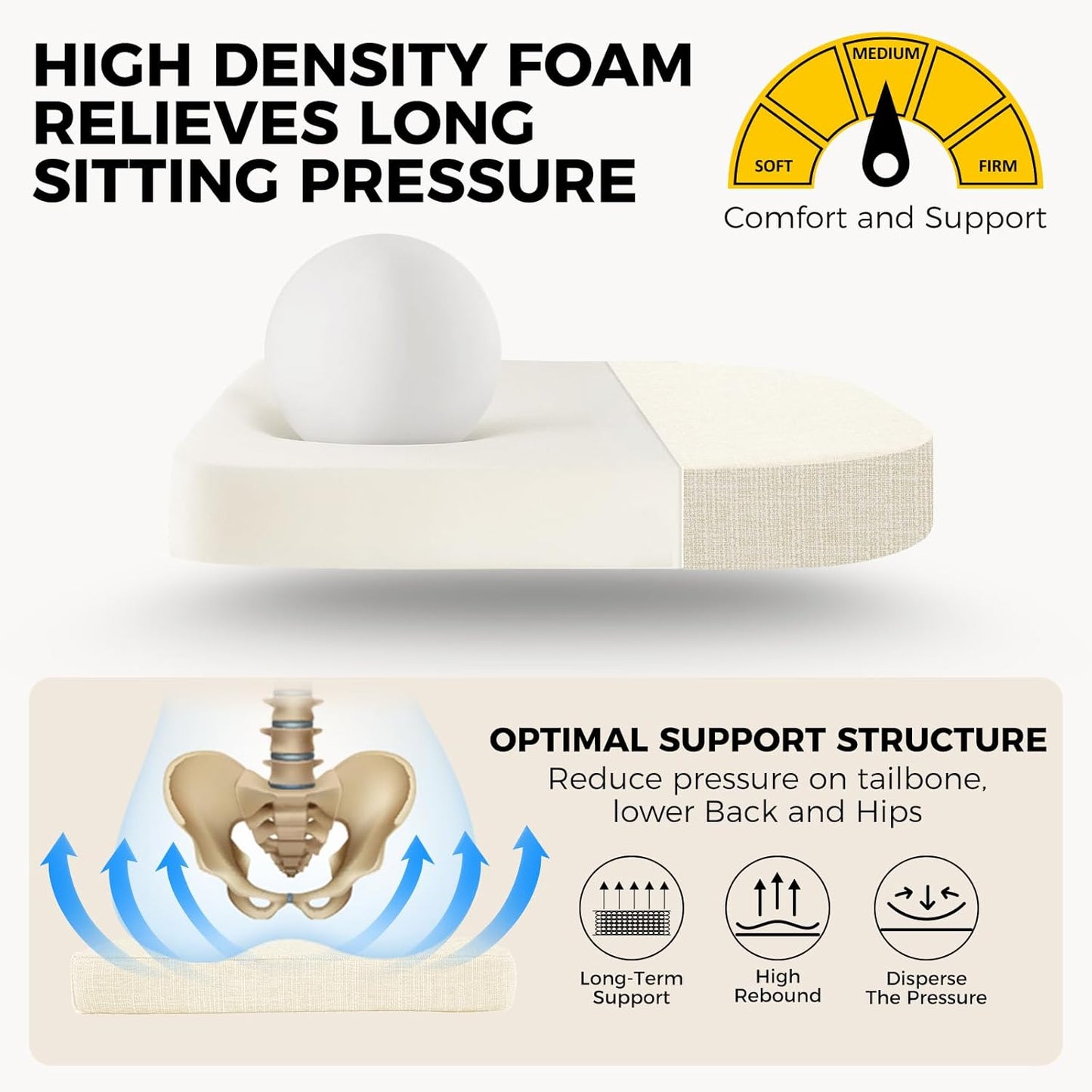 downluxe Indoor Chair Cushions for Dining Chairs, Soft and Comfortable Textured Foam Kitchen Chair Pads with Ties and Non-Slip Backing, 16" x 16" x 2", Beige, 4 Pack