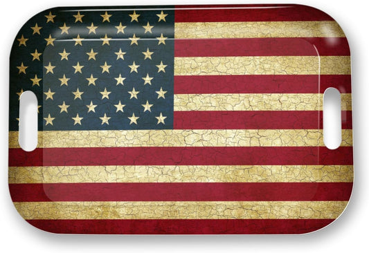 Serving Trays with Handles, 14.5 x 9.8 inch Rectangular Plastic Tray for Restaurant, Kitchen, Vintage United States of America Flag