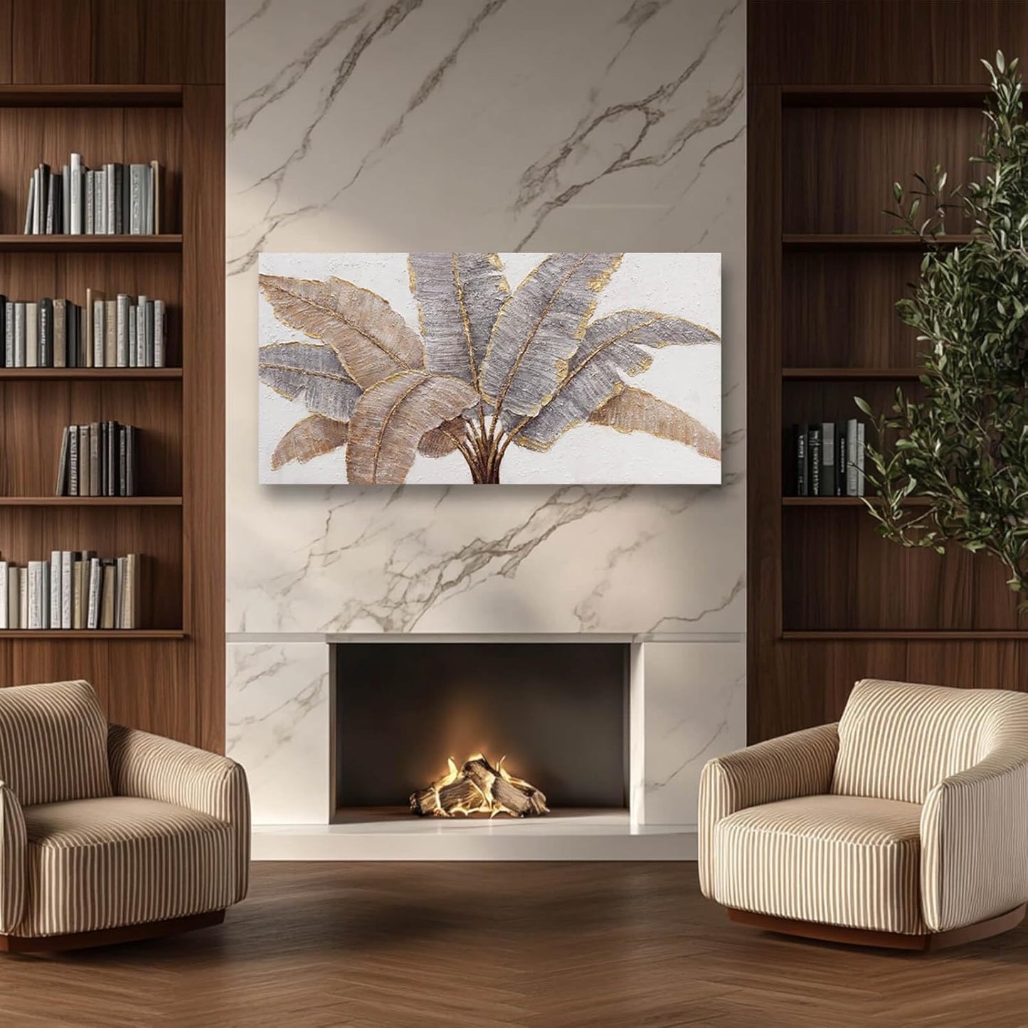 CHUDANHAO Gold Leaves Wall Art Vintage Botanical Art Pictures for Wall Decor Grey Wall Prints Gold Line Painting for Bedroom 24x48 Inch Ready to Hang