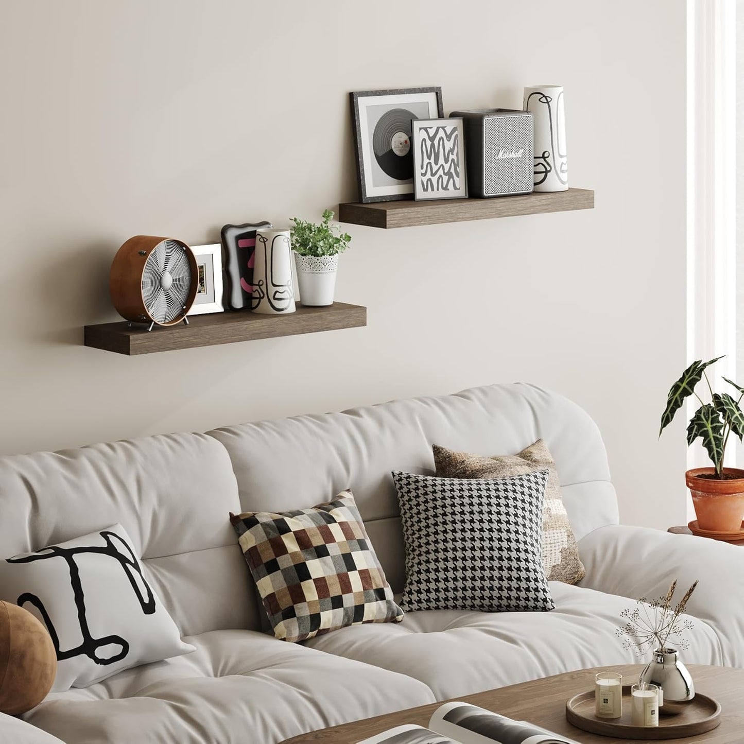 BAMEOS Floating Shelf, 24x6 Wall Shelf,Decor Wall Mounted Shelves,Hanging Shelf Set for Bathroom Kitchen Living,Kitchen,Room Bedroom Storage