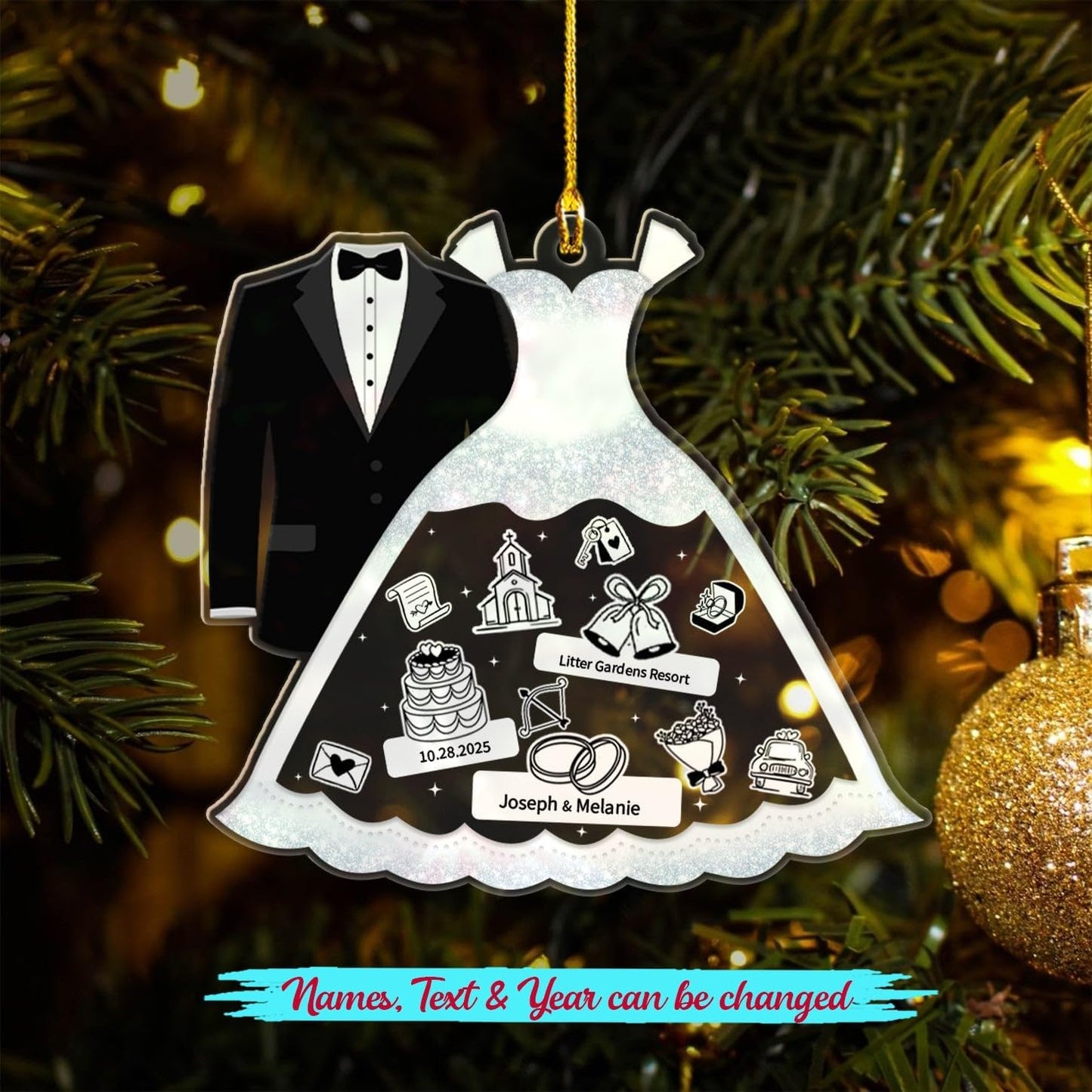 Our First Christmas As Mr & Mrs Ornament 2025, Personalized Marriage Wedding Ornament Gift for Bride Groom Newlyweds, Custom Text Names Husband Wife Married Together Ornaments for Wedding Anniversary