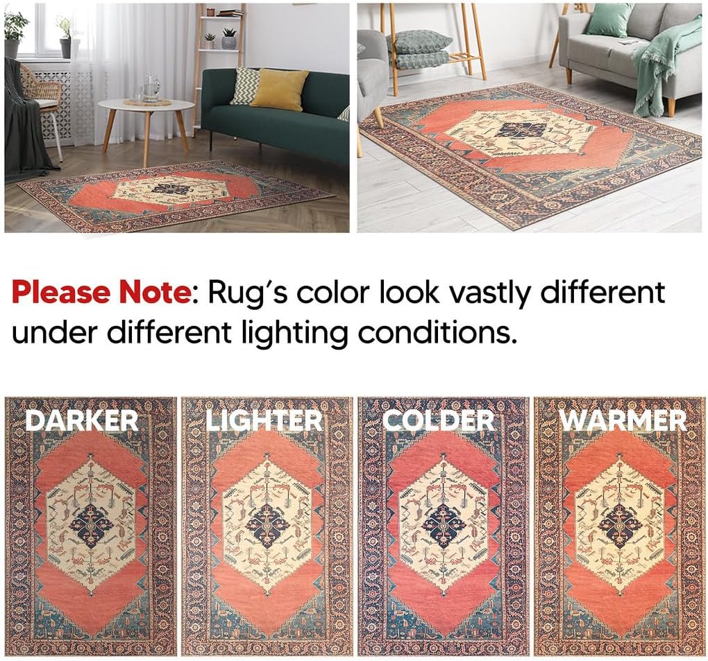 Keen Home Design 8x10 Rug - Machine Washable Area Rug with Non-Slip Backing, Ideal for Living Room, Dining Room, Bedroom - Vintage, Easy Clean, Durable, Low Pile Rug - (8' x 10')