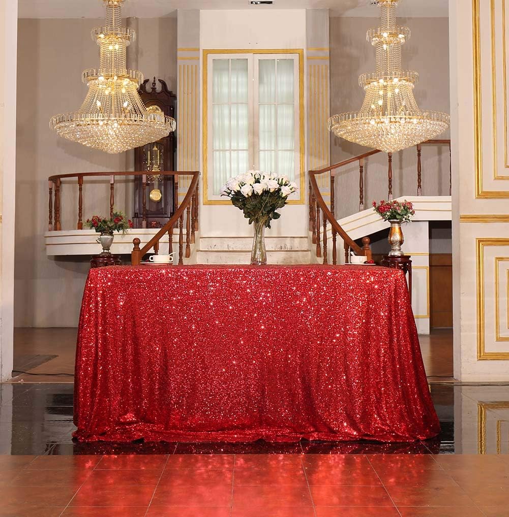 SquarePie Sequin Tablecloth 50 x 72 Inch Red Sparkly Table Linen for Wedding Party