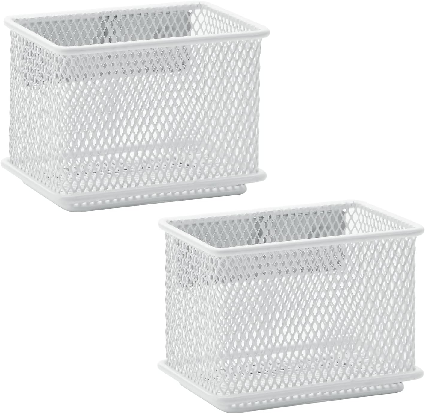dedoot 2 Pack Pen Holder, 3.45x2.3x2.6inch Magnetic Basket Locker Organizer Metal Mesh Pencil Memo Holder for Whiteboard, Fridge, Desk, Offices,White