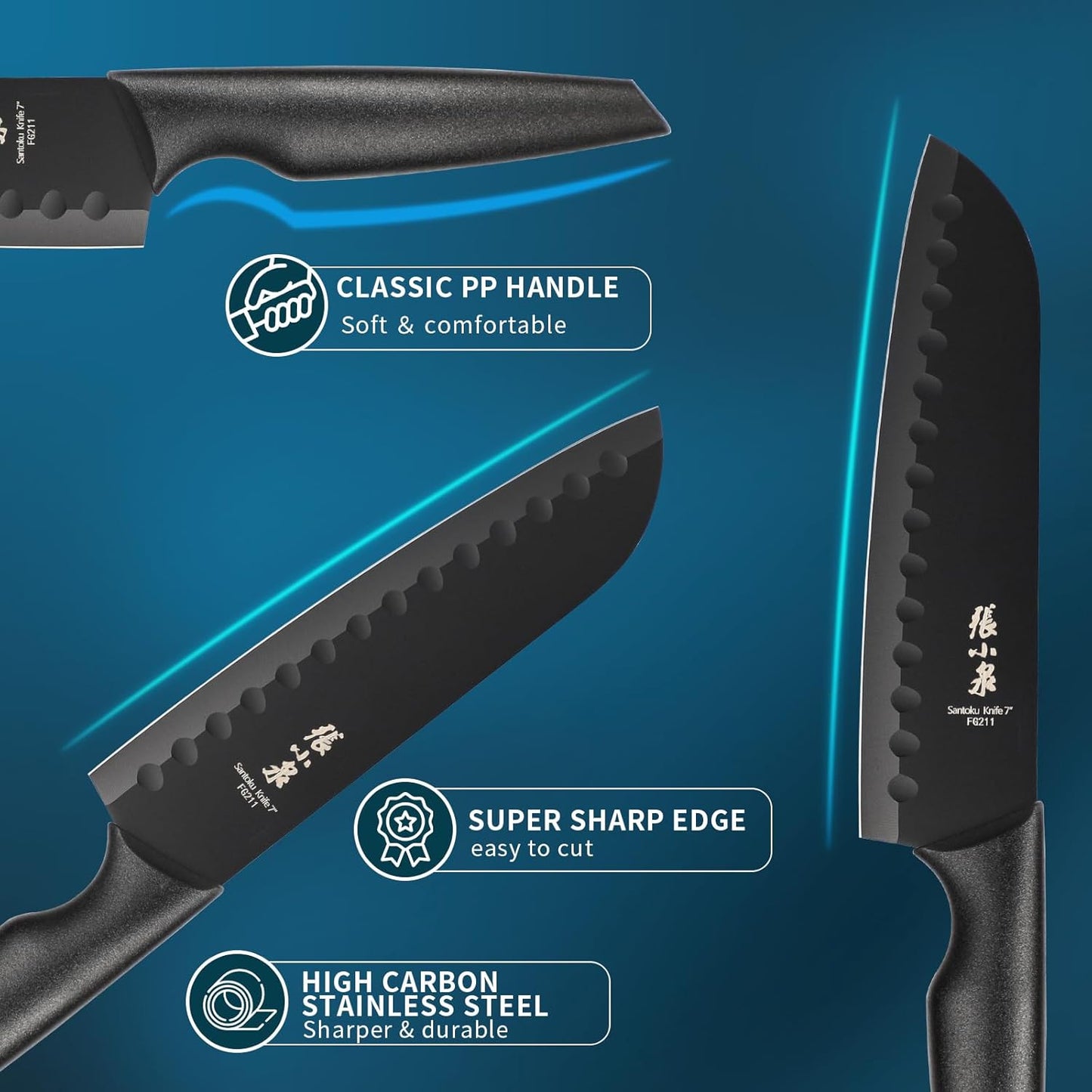 Zhang Xiao Quan Since 1628 15-Piece Kitchen Knife Block Set with Sharpening Steel Knive Set Ergonomic Handle Dishwasher Safe(Black)