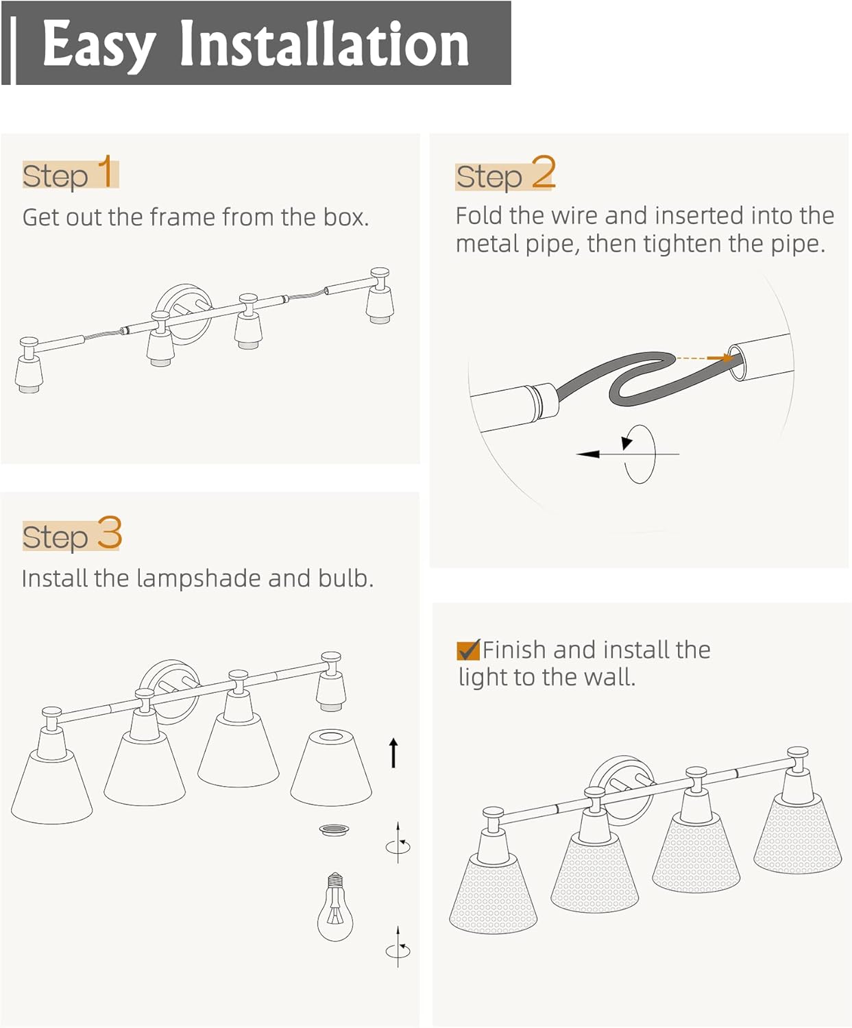 FEMILA Vanity Lights, 4-Lights Bathroom Light Fixtures Over Mirror, Antique Brass Wall Sconces Lamp with Hammered Metal Shade Finish, 4FG59B-4W BG