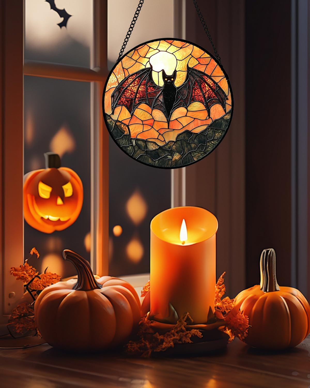 Stained Glass Window Hanging, Black Bat Sun Catcher for Door Home Decor Animal Suncatcher Christmas Mother's Day Birthday Gifts for Women Men Mom and Nana 11.8 in