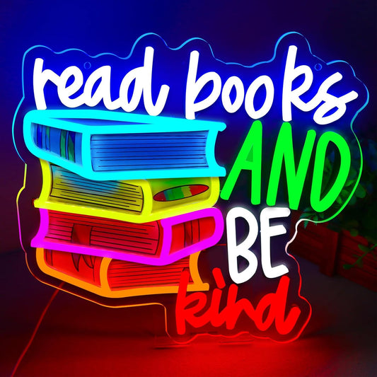 LED Read Books Be Kind Neon Signs Classroom Neon Lights Wall Decor for Reading Room, Classroom, Bookstore, Library, Museum, Study Room Gifts Art for Book Lover, Kids,Friends,family-13.4 x 12.6 IN-USB Powered-Acrylic