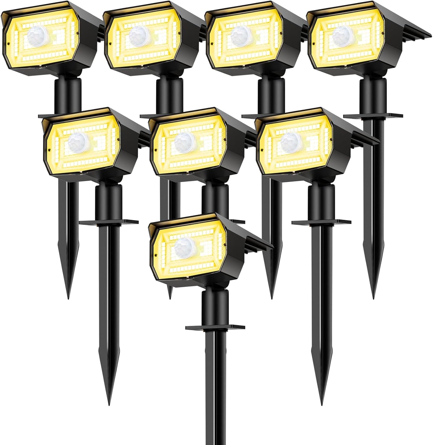 Solar Spot Lights Outdoor Motion Sensor with 3 Modes, [ 8 Pack/56 LED ] Solar Spotlights Outdoor Waterproof 2-in-1 Auto On/Off Landscape Lighting for Outside Yard Wall Garden Pathway, Warm White