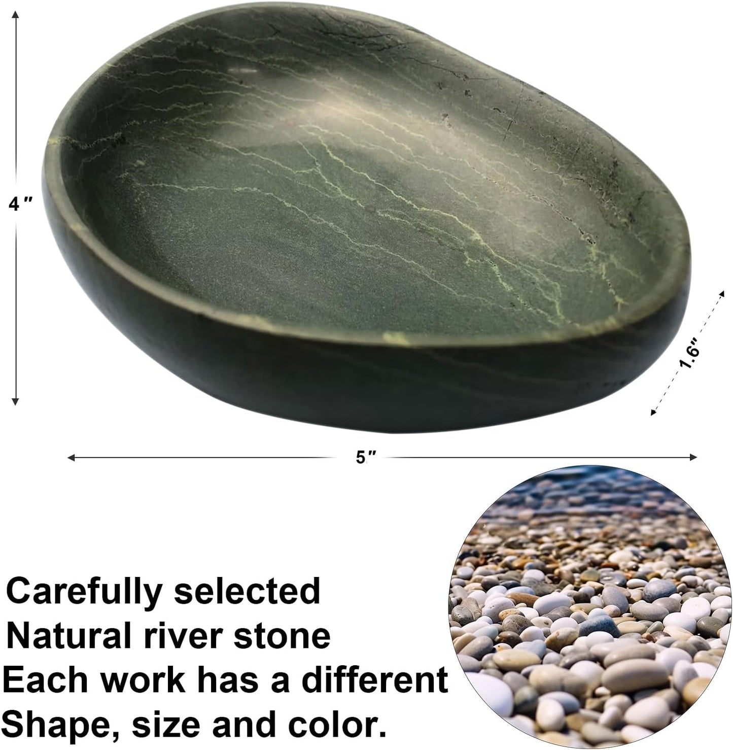 Handmade Decorative Bowl - Natural River Stone Pebble Artisan Crafted Serving Dish | 4-6 Inch Unique Decorative Tray for Home Centerpiece, Jewelry Holder (green)