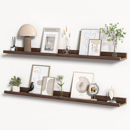 Floating Shelves for Wall, Picture Ledge Shelf 48 Inch Solid Wood Set of 2, Rustic Wall Shelves with Lip, Kids Bookshelf, Photo & Picture Live Edge Floating Shelves for Bedroom, Living Room, Kitchen