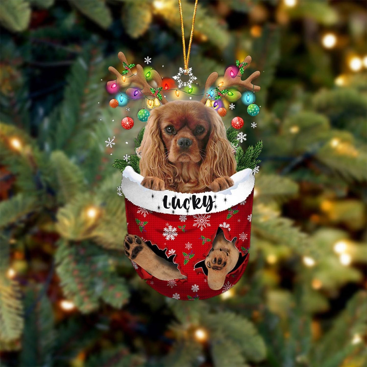 Cavalier King Charles Spaniel 4 Dog Christmas Ornament, Cavalier King Charles Spaniel 4 in Snow Pocket Christmas Tree Ornament, Dog Lovers Gift Idea Xmas Decor, Christmas Decorations for Tree