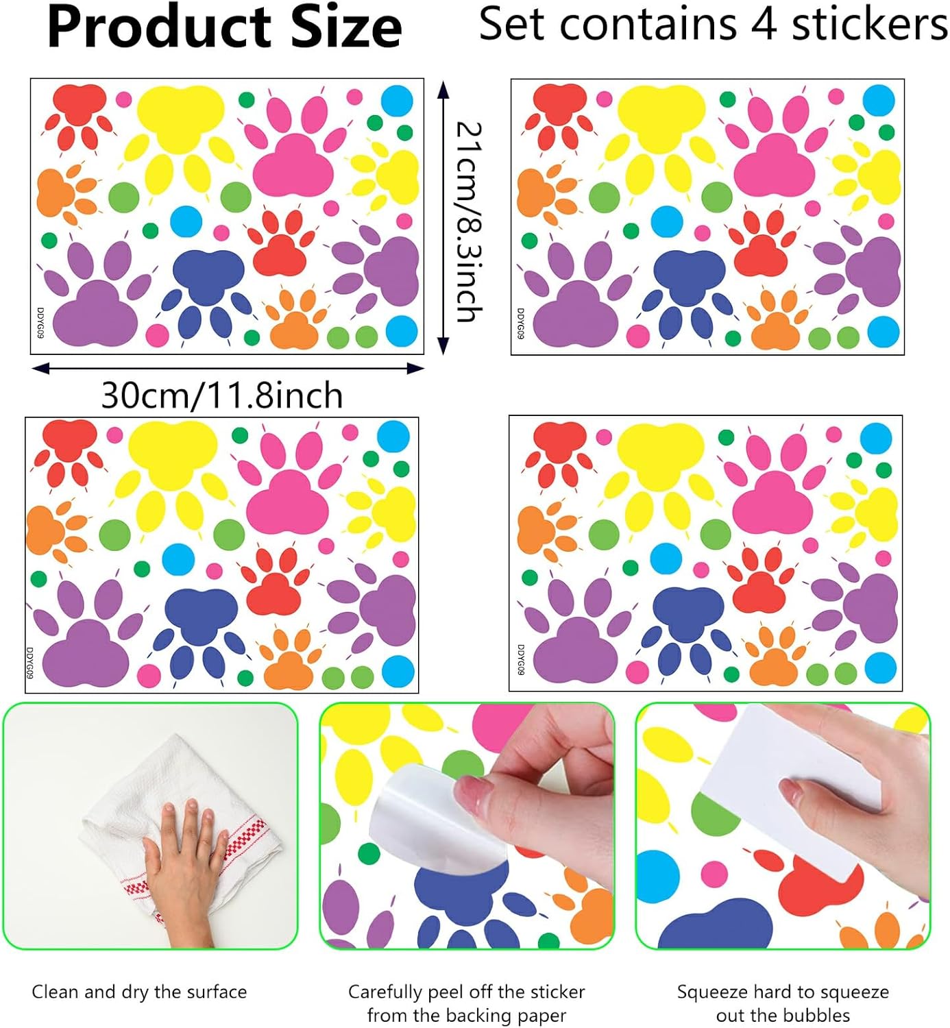 Glow in The Dark Paw Print Stickers, 128 PCS Luminous Colorful Dog Paws Wall Decals for Kids' Bedroom, Nursery, Playroom & Party Room Decor