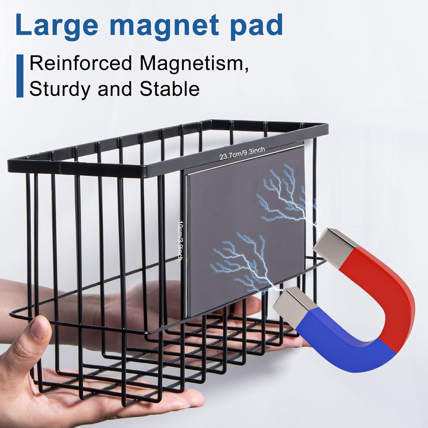 dedoot Magnetic Holder Locker 14.1"x 3.9"x 7" Strong Magnetic Black Mesh Holder Magnetic Basket Organizer Shelf Rack for Whiteboard,Fridge, Sponge, Recipe, Beverage,Refrigerator,Office File Foil