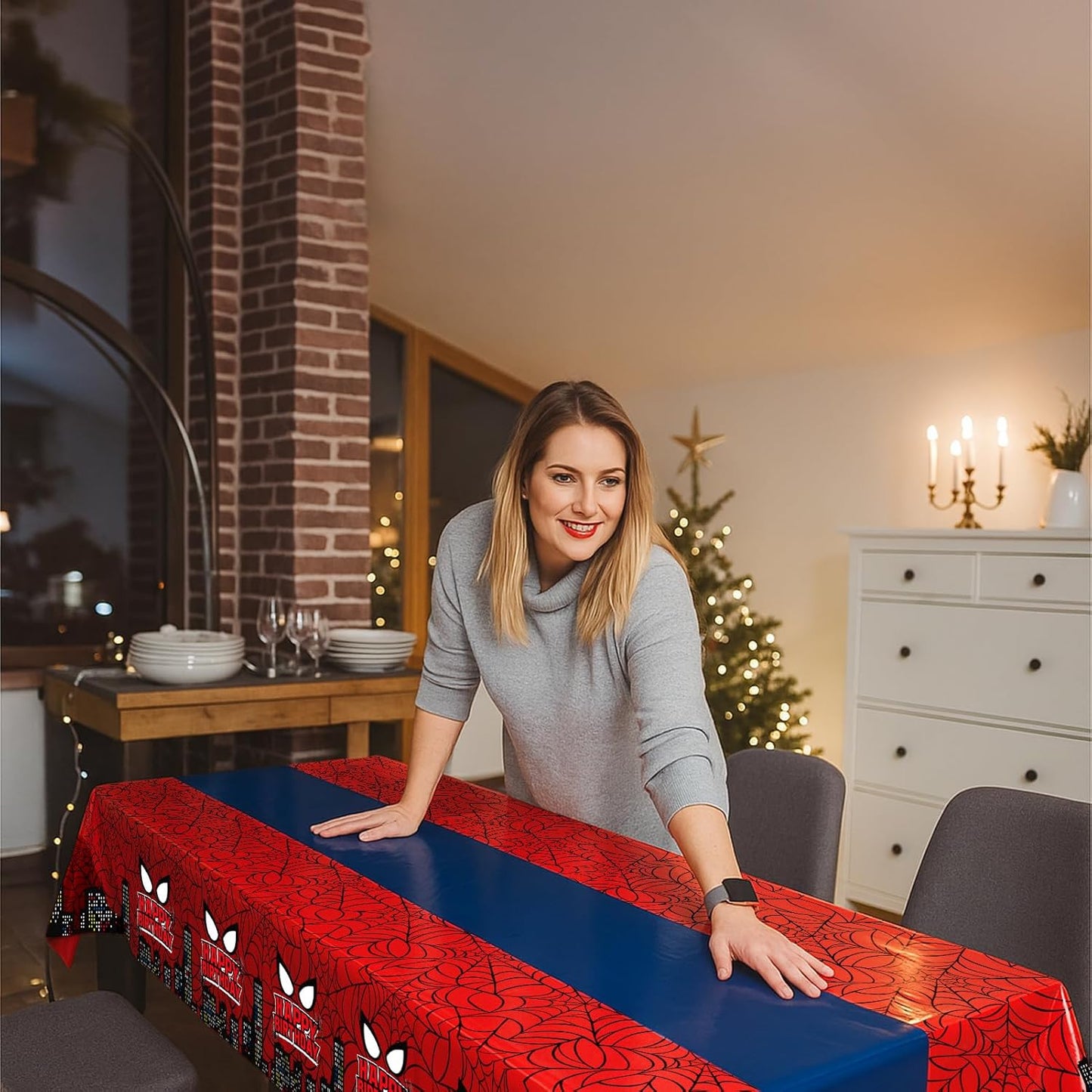 4Pcs 2in1 Spider Birthday Decorations Tablecloths, 54" x 108" Super Hero Spider Table Cloth Disposable Rectangle Plastic Table Cover for Boys Birthday Party Supplies