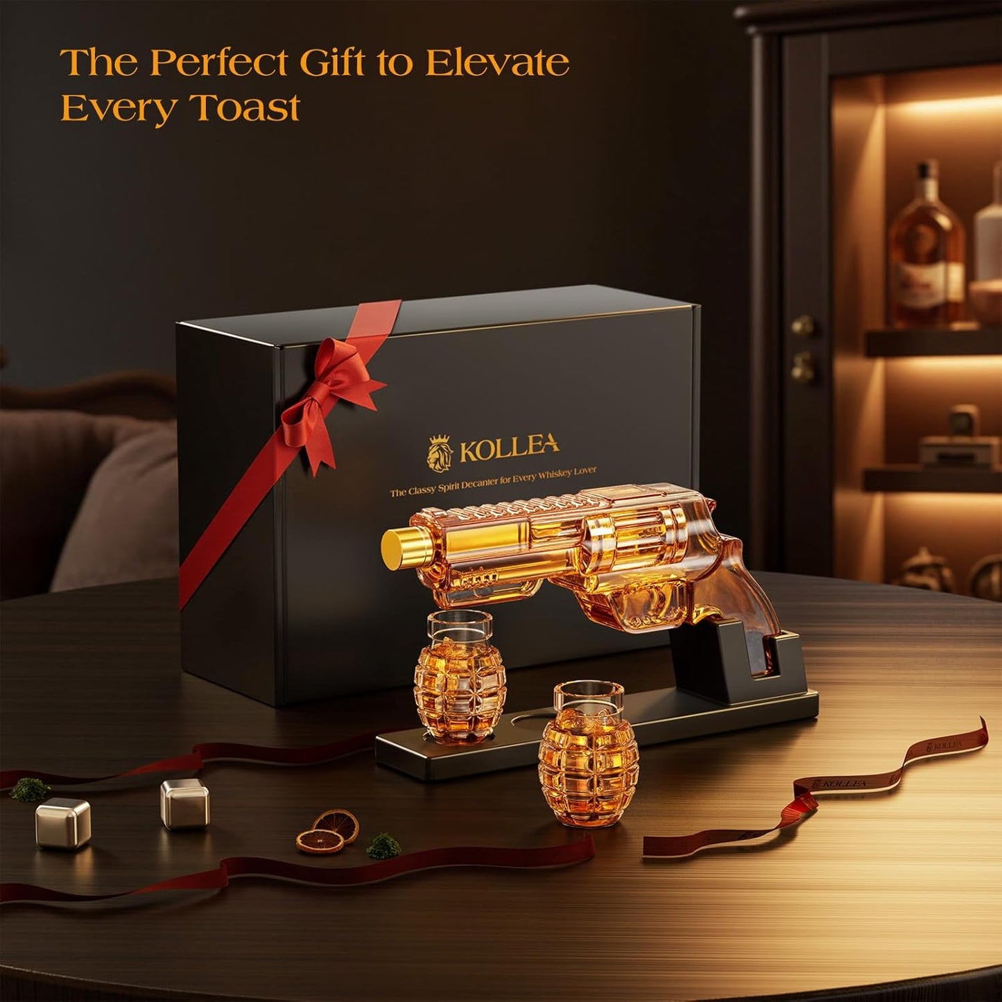 Kollea Whiskey Decanter Set with Grenade-Shaped Shot Glasses, Anniversary Birthday Gifts for Men Who Have Everything, Holiday Whiskey Gifts for Men, Father, Husband, Boyfriend & Military Enthusiasts