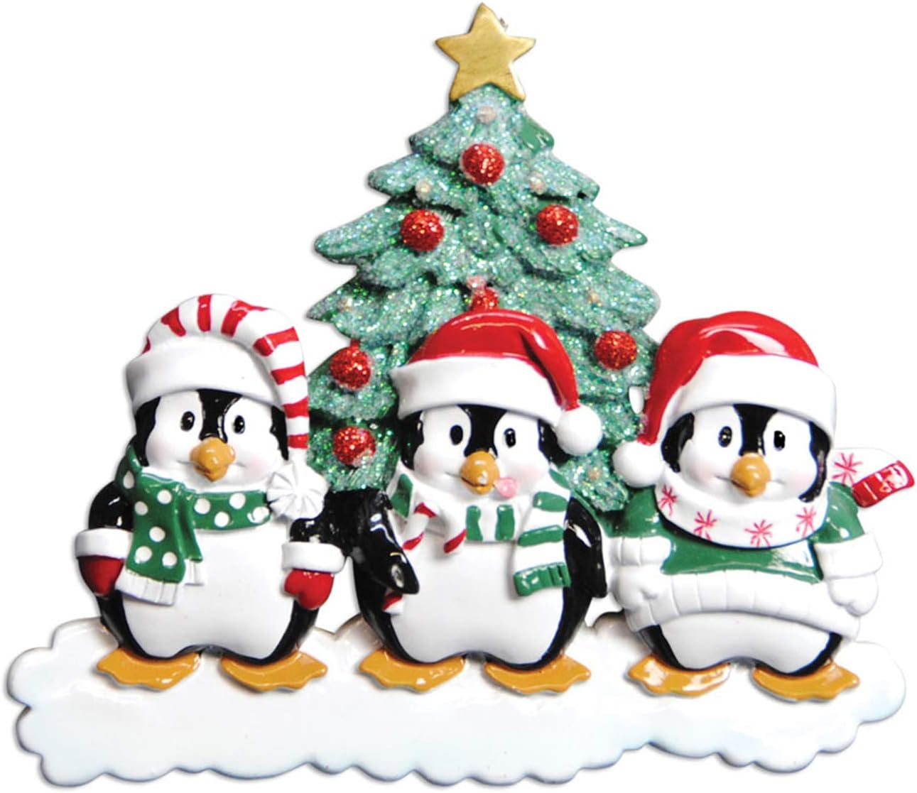 3D Scarves Penguins Family of 3 Christmas Ornament 2025 Personalized Family Christmas Ornaments 2025 | Winter Snow Personalized Tree Ornaments Customizable Gifts Santa Hat Penguin of Three Ornament