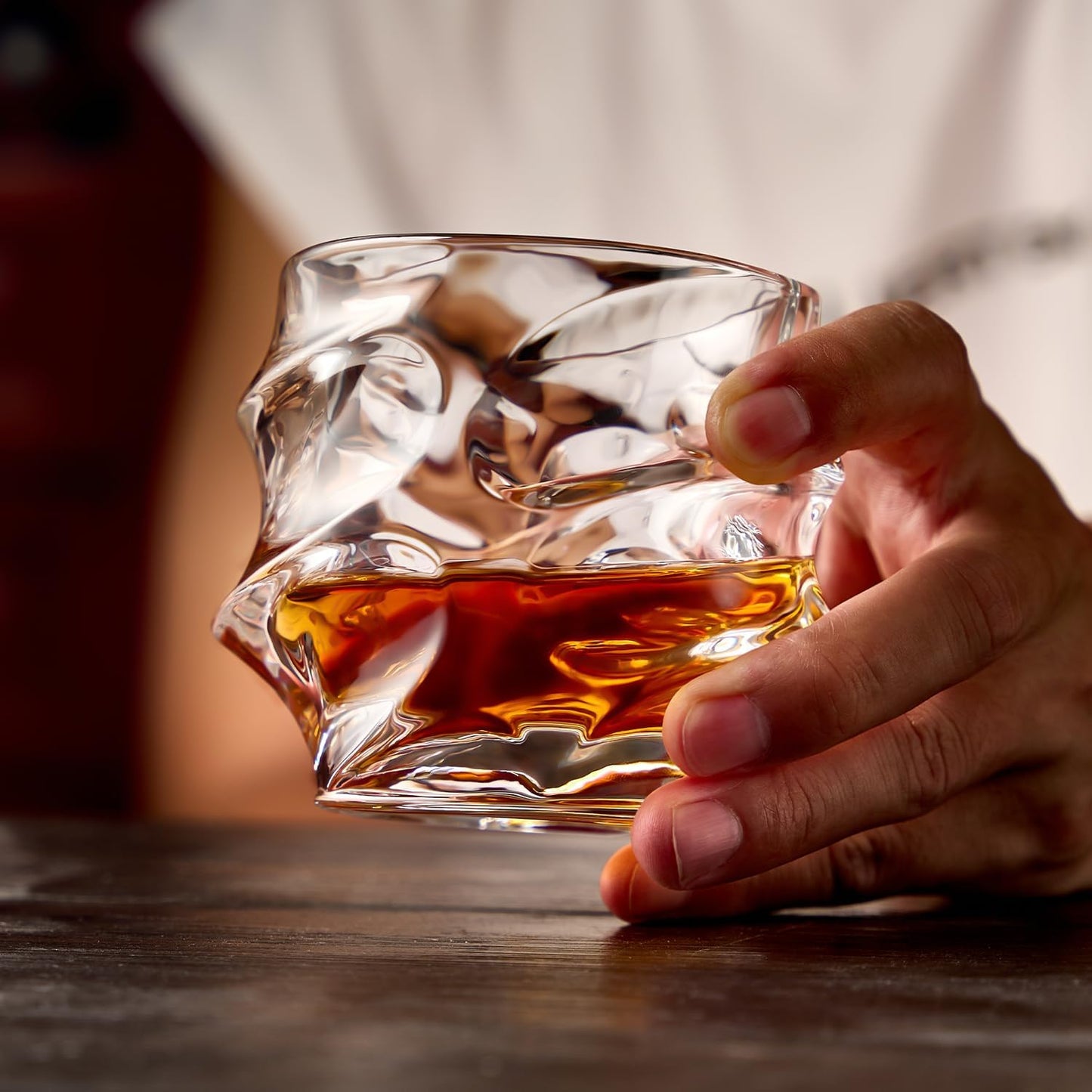 12 oz Hand Blown Crystal Whiskey Glasses Set of 4, Unique Cognac Glass, Heavy Thick Bottom Bar Glass for Scotch Bourbon Rum Gin Water Cocktail,Gifts Men Gifts Ideas