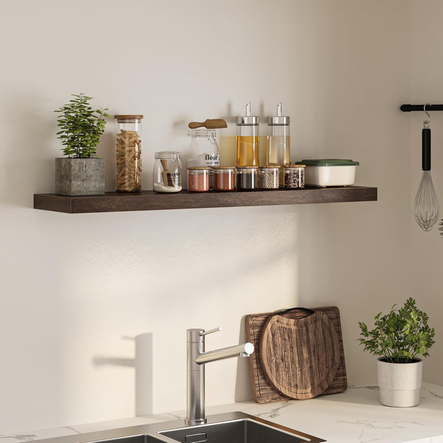 Floating Shelves for Wall, 48" W x 9.3" D x 1.5" H, Wooden Wall Mounted Display Shelves with Invisible Brackets for Living Room, Bedroom, Bathroom, Kitchen Decor and Storage, Set of 1, Walnut