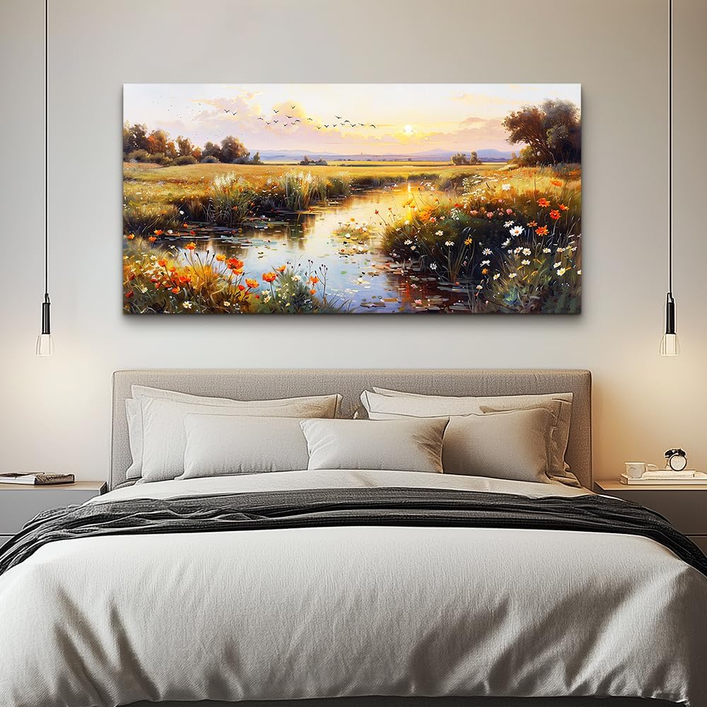 ZUITINGHUA Canvas Wall Art For Living Room Large Wall Decor For Office Bedroom Decorations Rivers Landscape Pictures Farmhouse Painting Artwork Room Wall Mural Aesthetic Home Decor 30x60 In