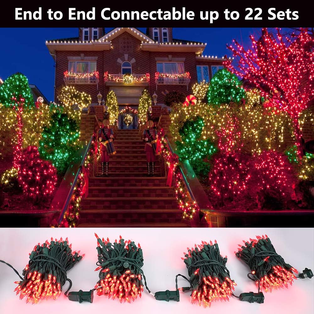 Brizled Red Christmas Lights, 33ft 100 LED Connectable Christmas String Light, 120V UL Certified LED Light String for Indoor & Outdoor, Xmas Tree, Garden, Party and Holiday Decoration