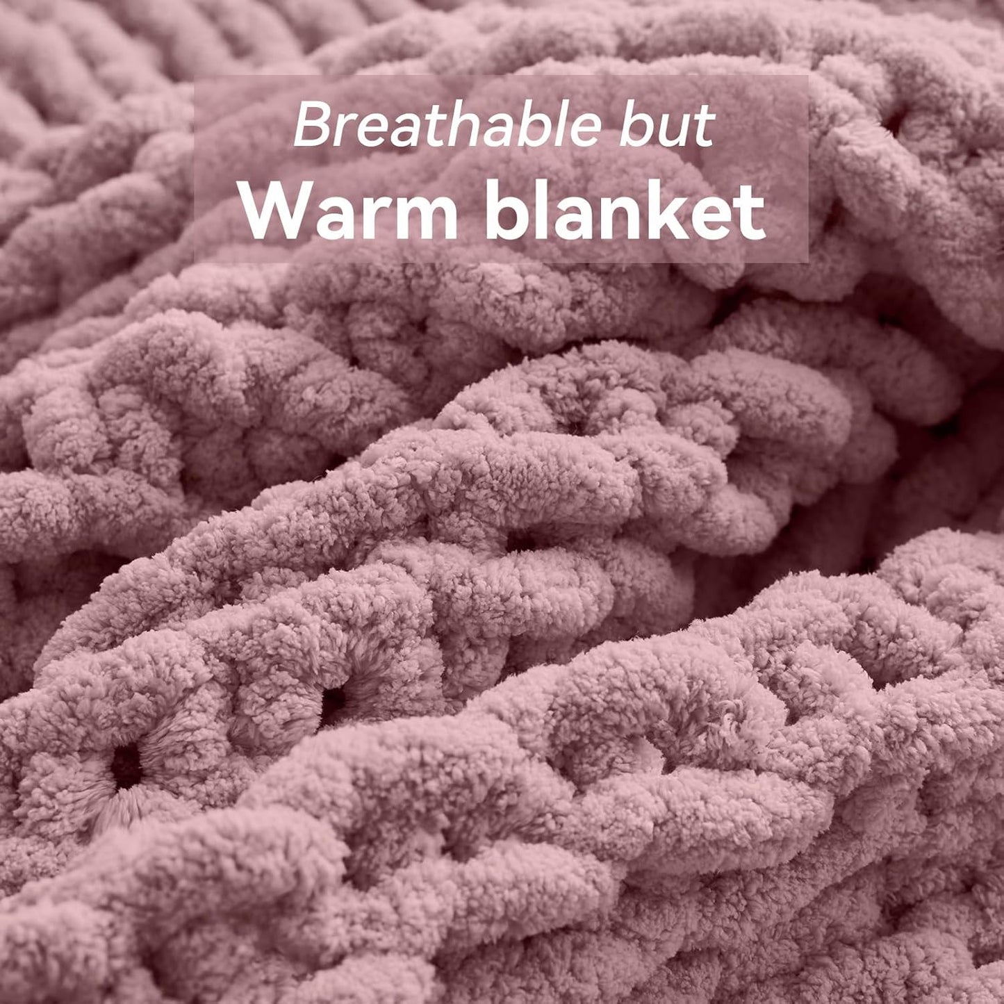 Chunky Knit Throw Blanket, 60''*80'' Knitted Throw Chenille Yarn for Bed Couch, Handmade Muted Pink Crochet Big Thick Blanket, Machine Washable Cute Comfy Blanket for Home Decor