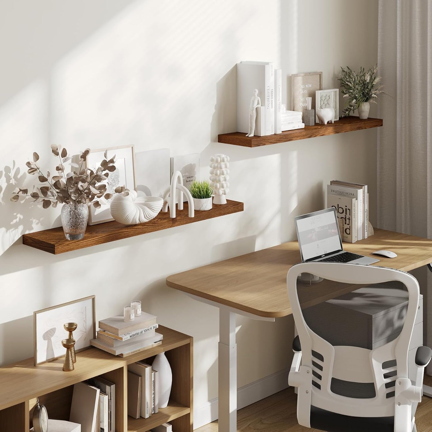 BAMEOS Floating Shelves,40 in W x 8in D Wall Mounted Wooden Shelves with Invisible Brackets Set of 2, Hanging Wall Shelves Decoration for Bedroom, Bathroom, Living Room and Kitchen