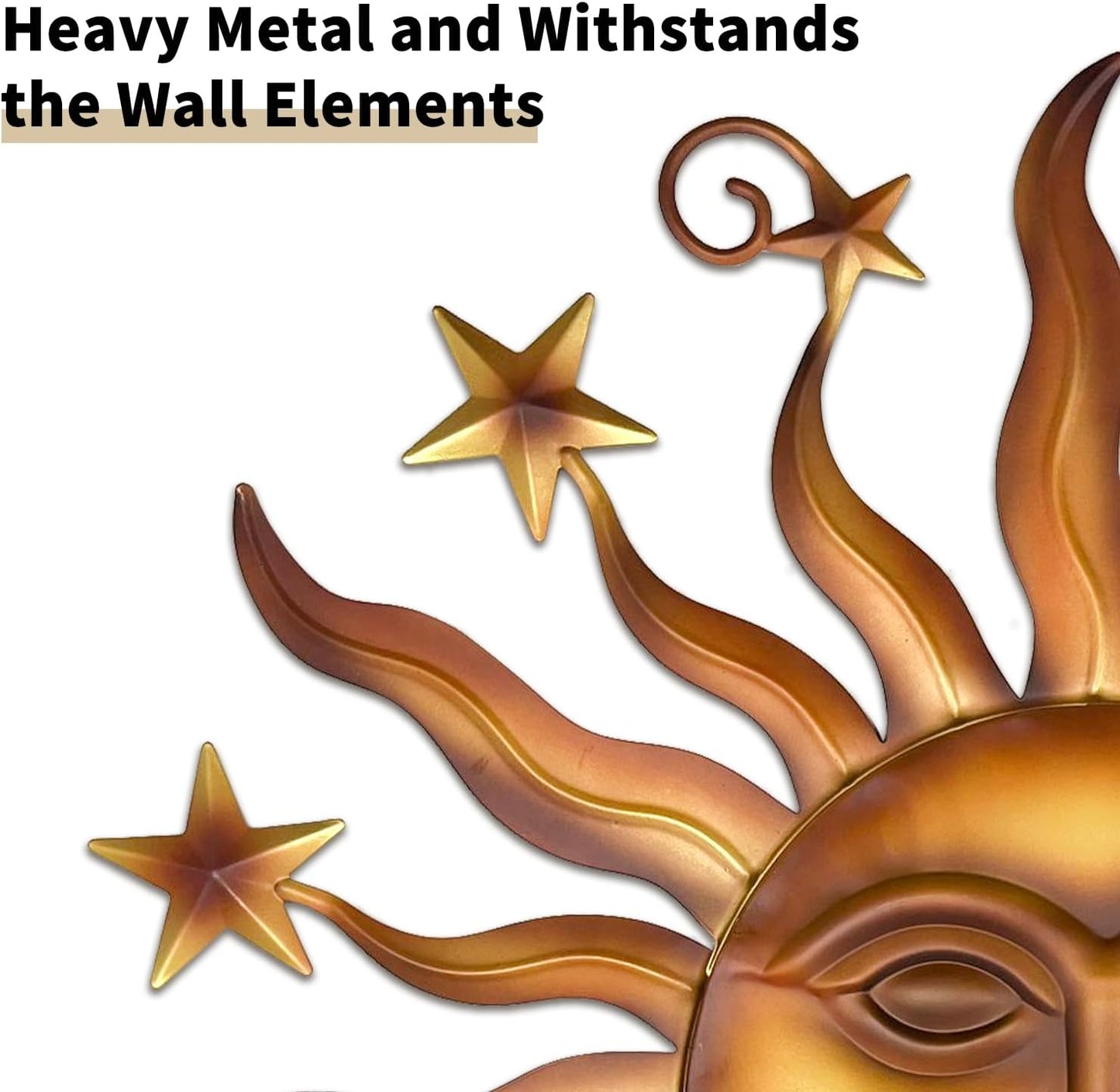 LIFFY 24" Sun Metal Wall Art Outdoor Decor - 3D Sun Face Metal Wall Sculpture - Hanging Decoration Gift Ideal for Home Accent, Bedroom, Garden, Patio, Farmhouse - Lively and Vibrant