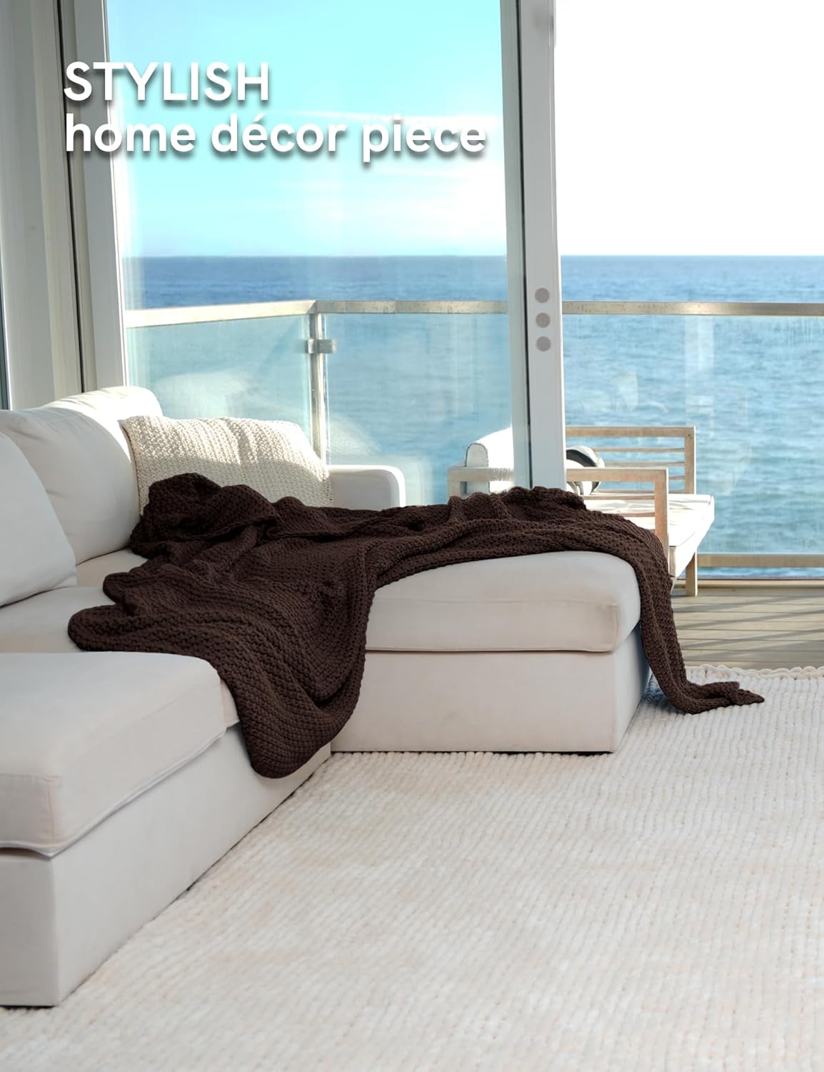 YnM Chunky Cotton Knit Throw Blanket, Cable Knit Throws for Bed Couch Sofa, Comfy & Relaxing, Decorative Piece for Farmhouse Modern Boho Rustic Scandinavian Chic Vibe, Chocolate Brown 80x87 Inches