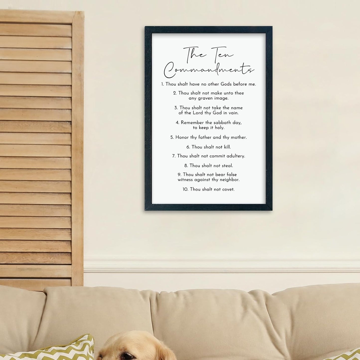 LuZhiQiang The Ten Commandments Wall Art Decor 16"×11" Bible Verse 10 Commandments Sign Motivational Positive Quotes Wood Framed Wall Hanging (Black)