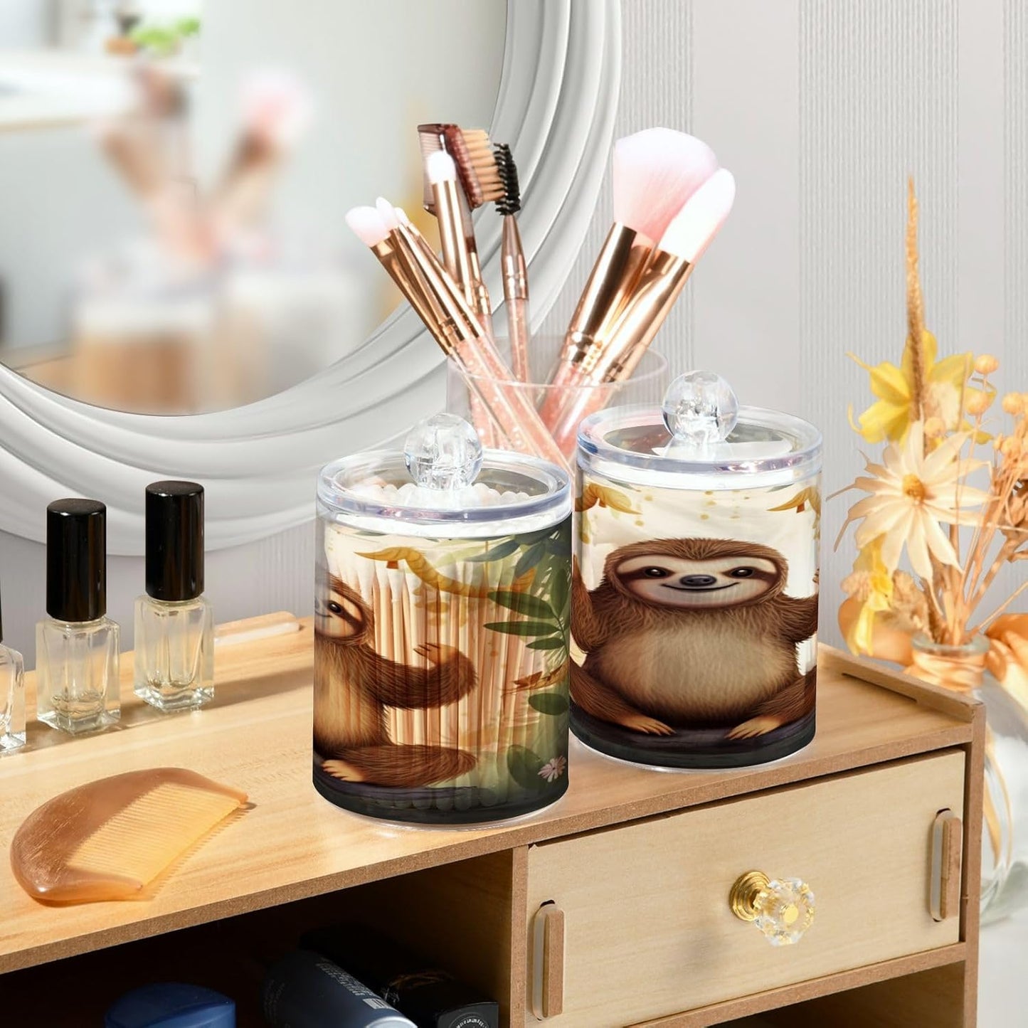 Cute Sloth 2PC Airtight Transparent Plastic Storage Jar Food Storage Container Plastic for Food Herbs Tea etc with Storage Lid easy to use and clean With lid Easy To Use