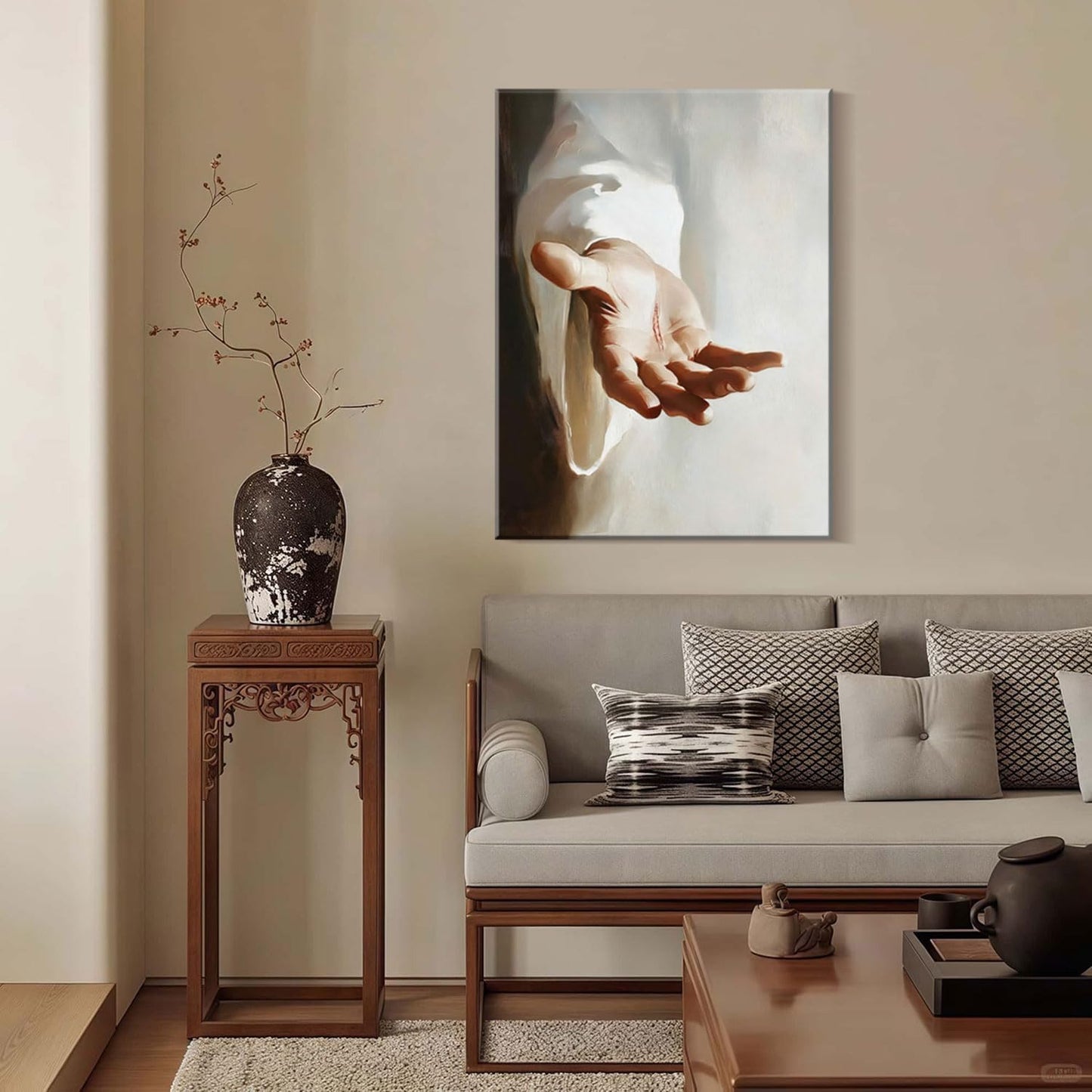 Framed Canvas Jesus Hands Wall Decor Wall Art Gallery Decor Unique Print Wall Decor for Living Room Bedroom Church Home Decor 16x24 Inch Ready to Hang