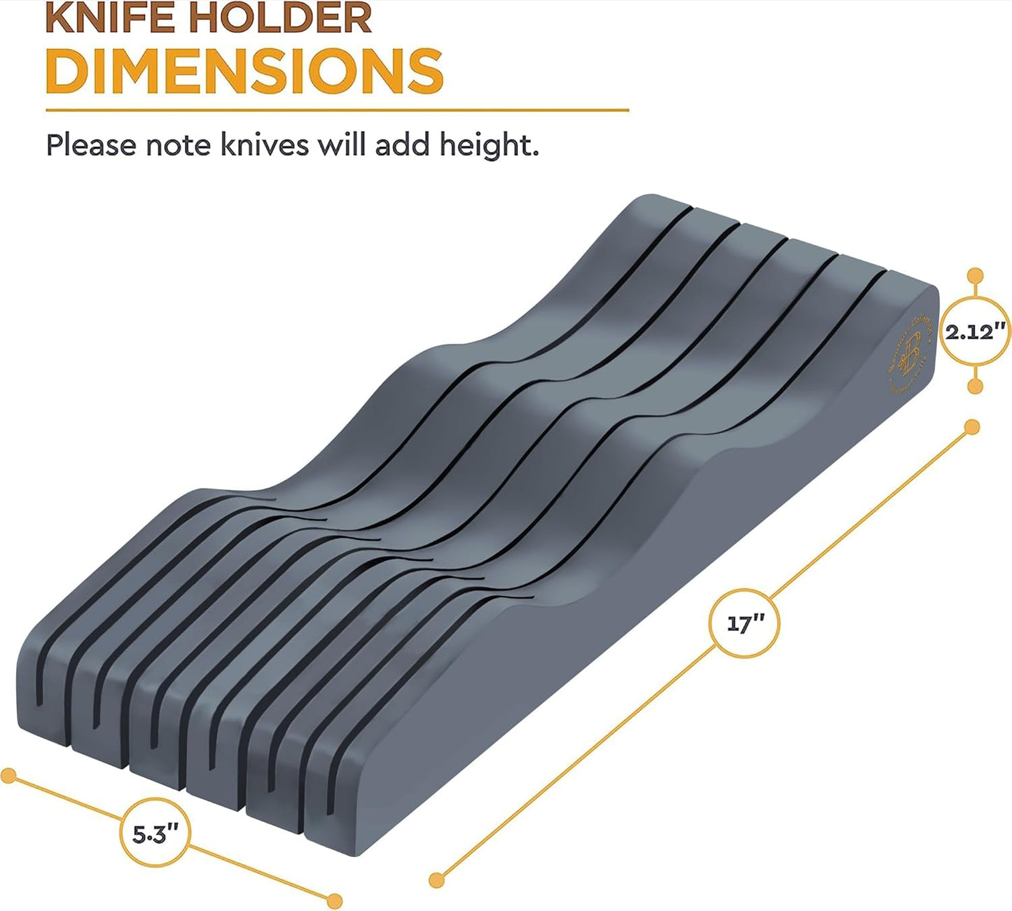 In-Drawer Knife Block - Bamboo Knife Drawer Organizer for Kitchen - Fits 5 Long + 6 Short Knives, Store Knives with Blades Pointing Down - Wooden Steak knife Holder without Knives (Grey)