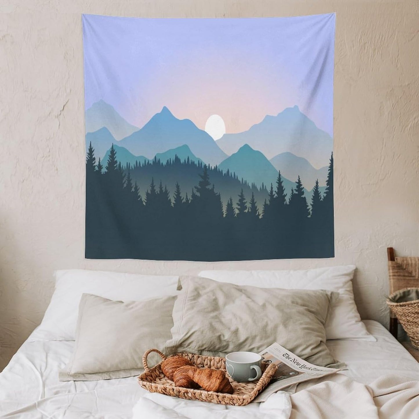 HZOHNAGO Mountain Tapestry Forest Mountain Sunrise Pattern Printed Wall Tapestry Wall Hanging for Bedroom Living Room Dorm 60" W x 60" H