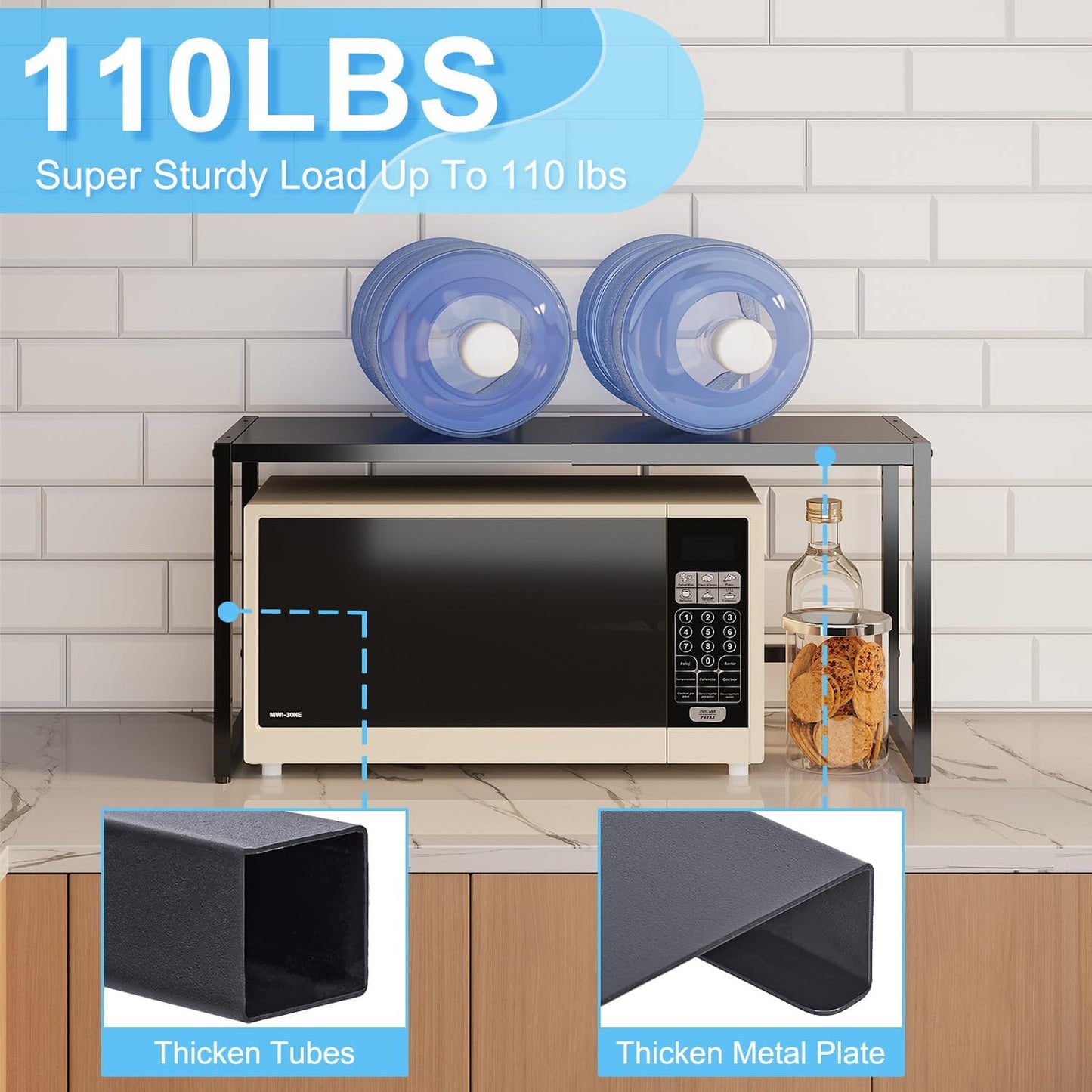 Expandable Metal Storage Shelves,110LBS Heavy Duty Shelving Units and Storage For Small Appliance, Adjustable Metal Storage Shelf Rack For kitchen Cabinet Closet Pantry Warehouse Garage,Patent Pending