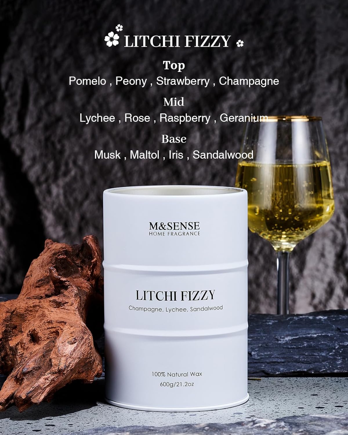 M&SENSE Large Soy Candles Litchi Fizzy Scented 21.2oz 120 Hour Long Lasting Natural Wax Non Toxic, Summer Candle Cozy Home Decor, Relaxing Aromatherapy Gifts for Women Mom Girlfriend