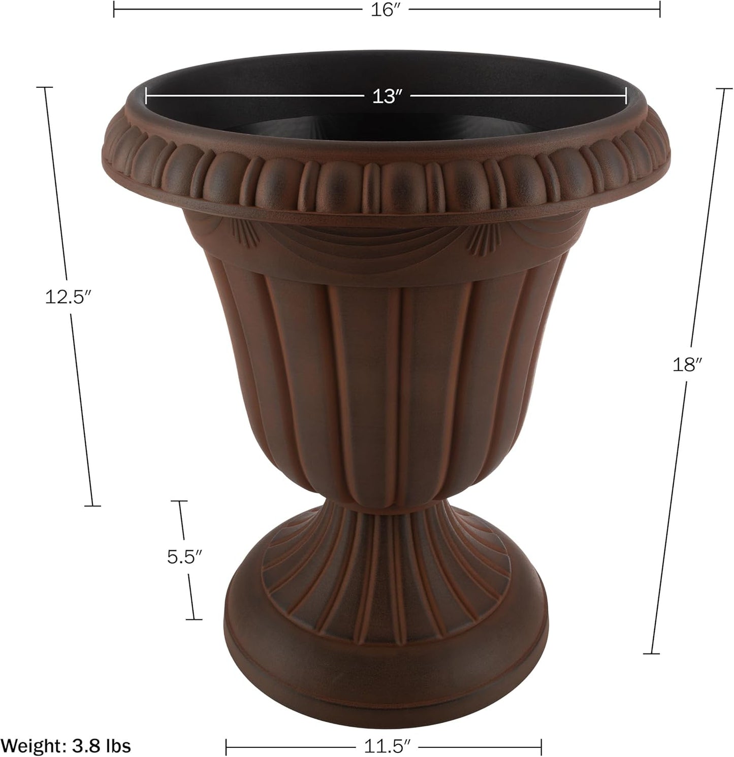 Pure Garden Outdoor Planter 2-Pack - 16x18-Inch Urn Planters - Plastic Plant Pots for Indoor, Outdoor, or Front Porch Decor - Flower Pots (Brown)