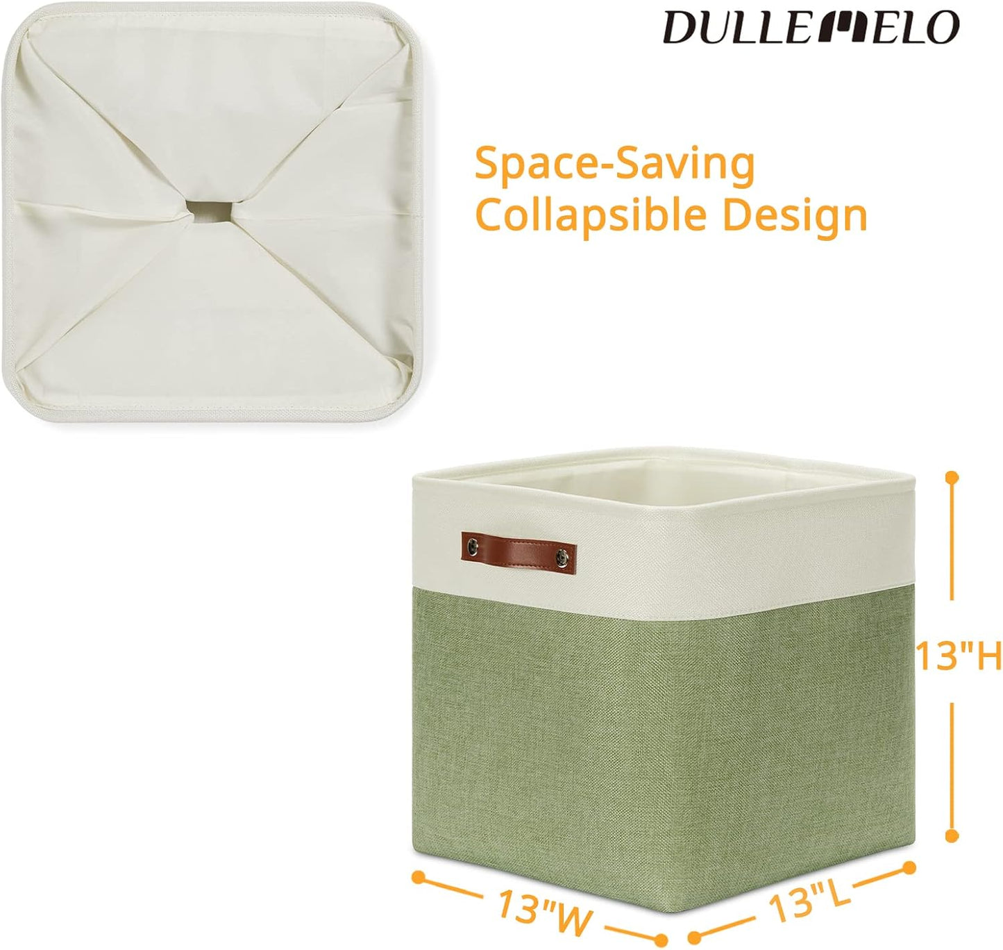DULLEMELO Storage Baskets for Organizing, Linen Closet Organizers and Storage Baskets for Dog Toy Box, 13 Inch Decorative Cube Storage Bins with handle for Baby Gift Basket(4 Pack - 13" White&Green)