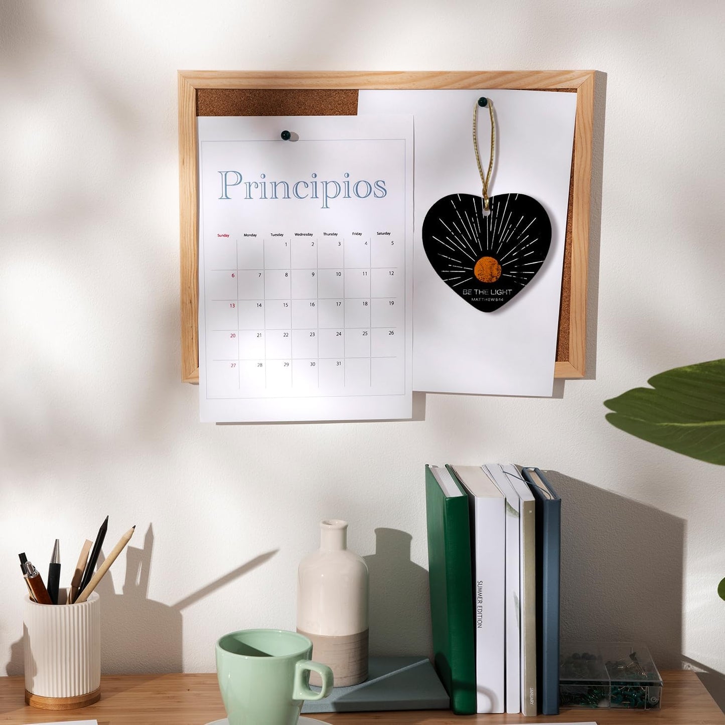 Christian Ornaments, Boho Sun Sunshine Be The Light Scripture Religious Ceramic Ornament Heart Keepsake Decorations, Christian Gifts for Women Teen Girls