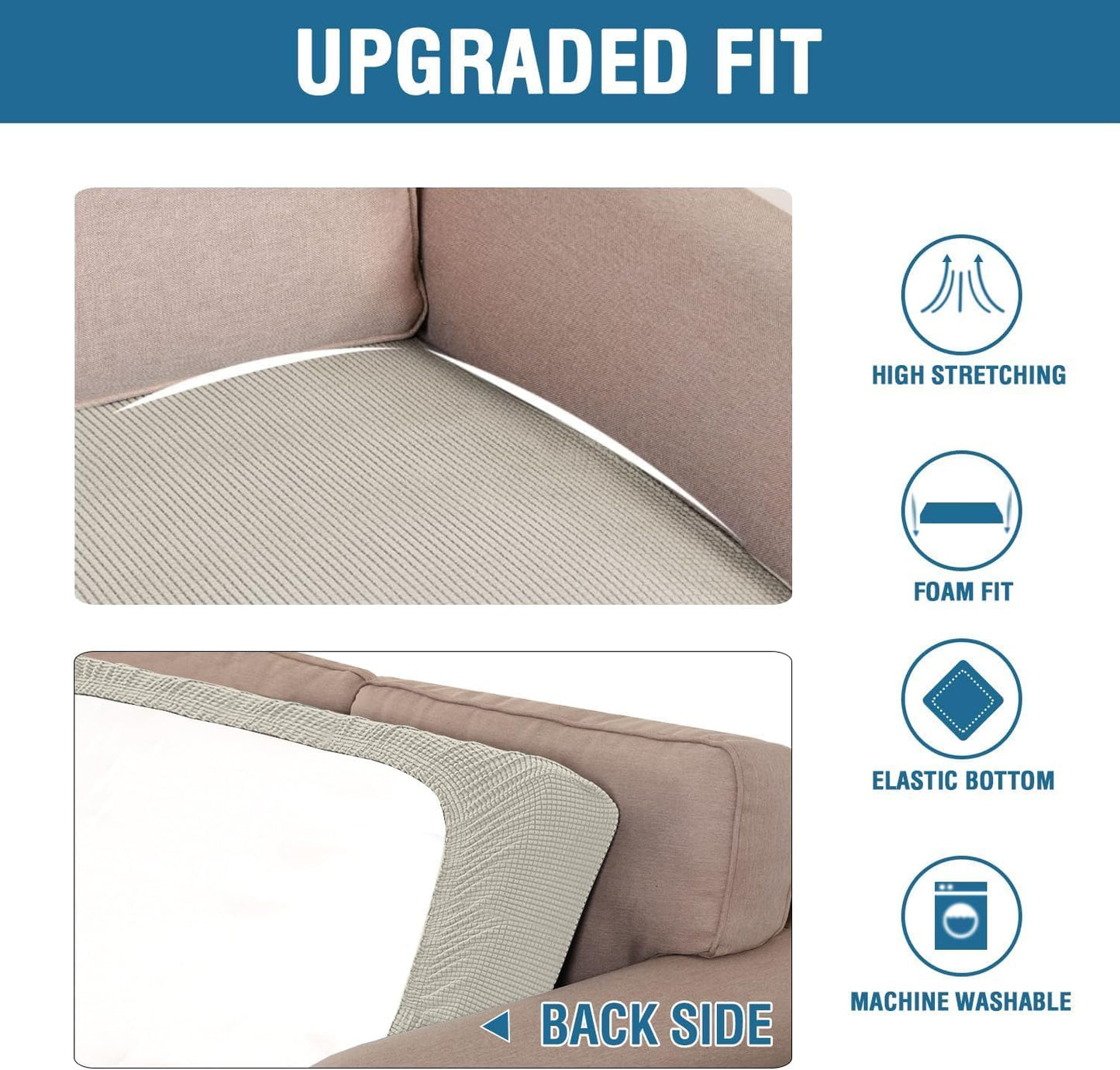 H.VERSAILTEX Super Stretch Individual Seat Cushion Covers - Sofa & Couch Cushion Slipcover Sets - Thick Jacquard Textured Twill Fabric (3 Piece XL Sofa Cushion Covers, Island Fossi)