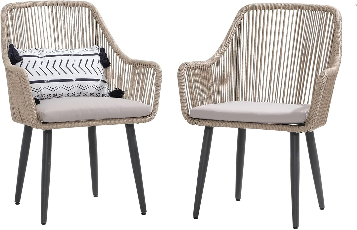 Patiorama Outdoor Dining Chairs, Patio Dining Chair Set of 2, All-Weather Woven Rope Rattan Chairs, Outdoor Dining Wicker Chairs with Armrests for Indoor Balcony Pool Backyard(Tan)