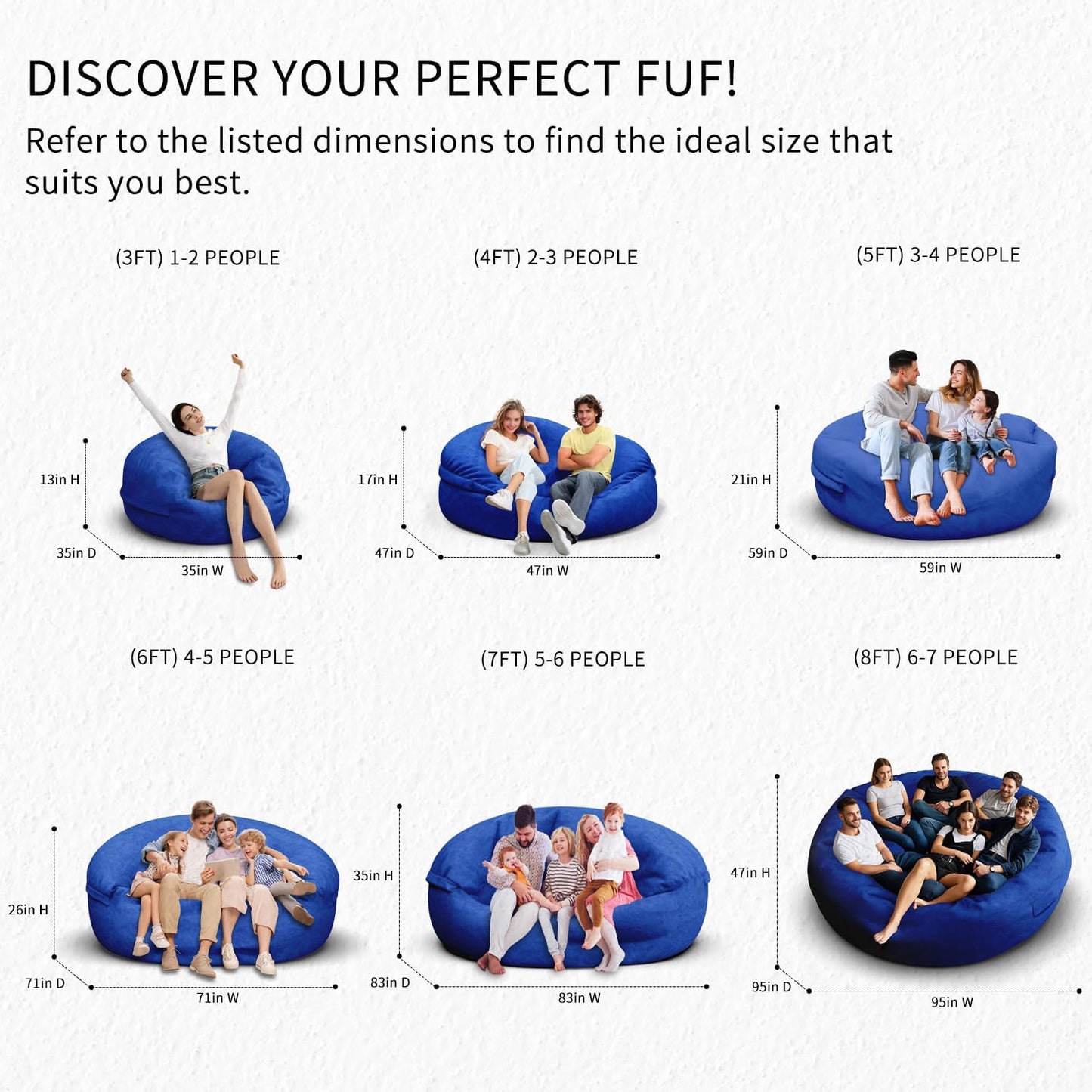 Bean Bag Chair for Adults 7FT,Soft Removable Cover for Teens/Girls Bedroom,Fluffy Giant Round Floor Beanbag Lounger Chairs (No Filler,Sapphire)