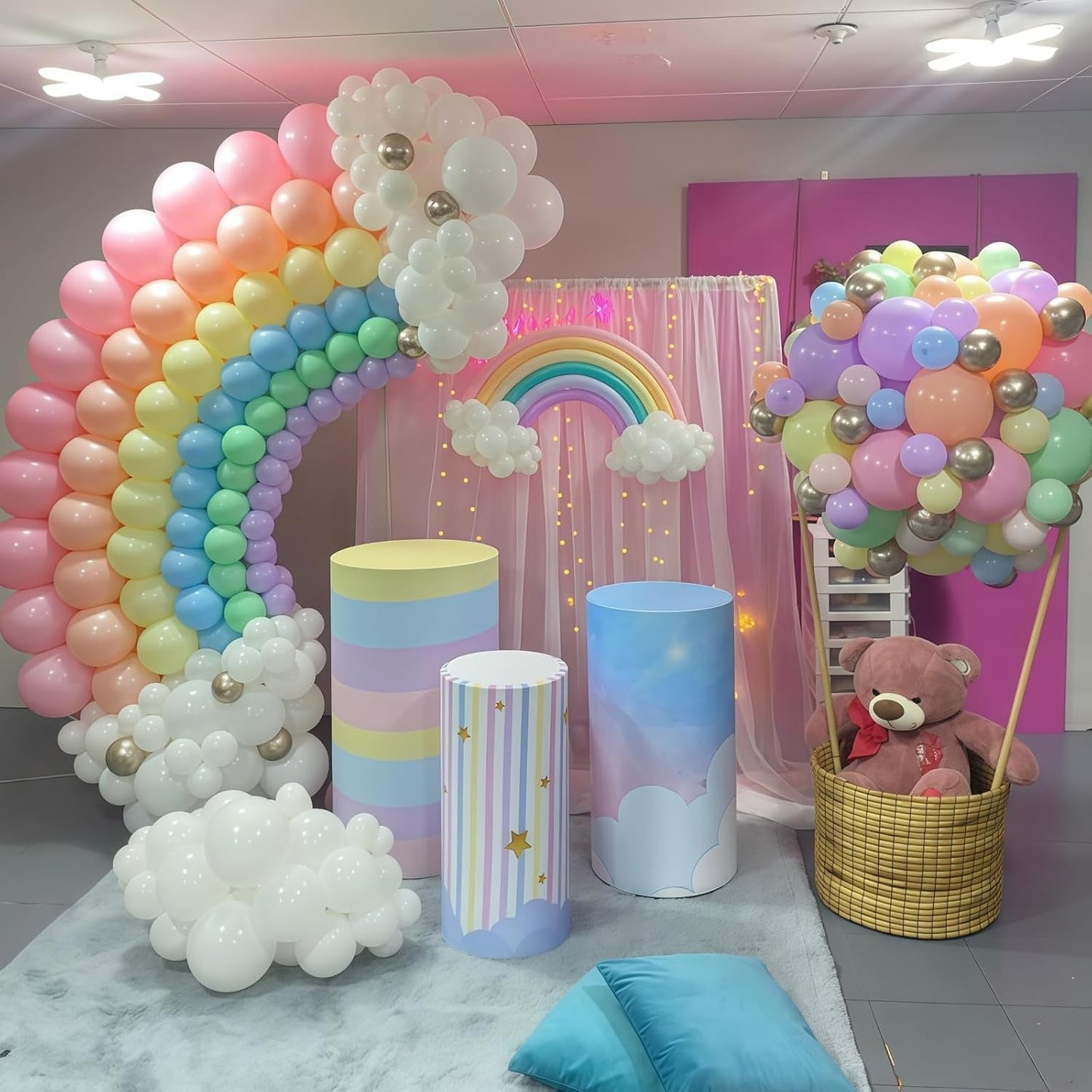 Rainbow Linking Balloons, 130PCS Colorful Quick Link Balloons Assorted, Multicolor Connecting Balloon Arch Kit for Kids Girls Baby Shower Easter Rainbow Unicorn Theme Birthday Party Decorations