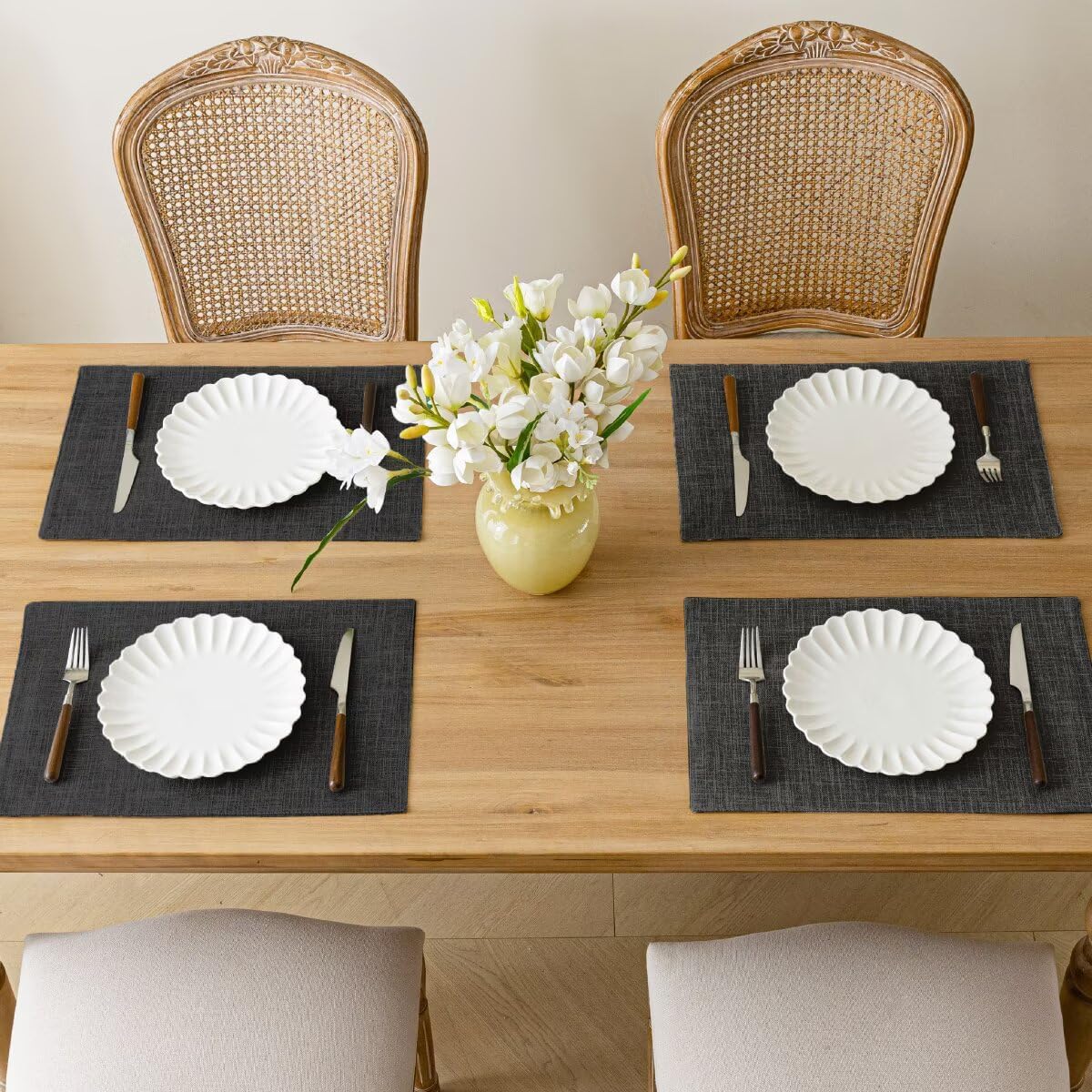 Placemats Set of 8, Bilayer Thickened Linen Place Mats Heat Resistant Machine Washable Wrinkle Free Carefully Selected Polyester Mats for Kitchen/Dining/Coffee Table (Charcoal Grey)