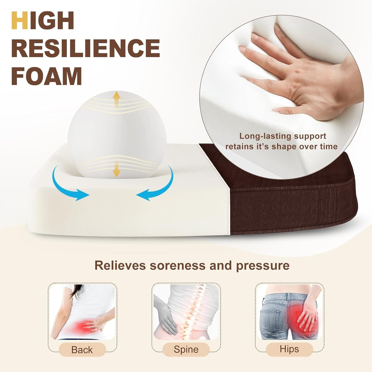 downluxe Chair Cushions for Dining Chairs, Waterproof Kitchen Chair Pads, Non-Slip Dining Seat Cushion with Ties, 17" x 16" x 2.5", Brown, 6 Pack