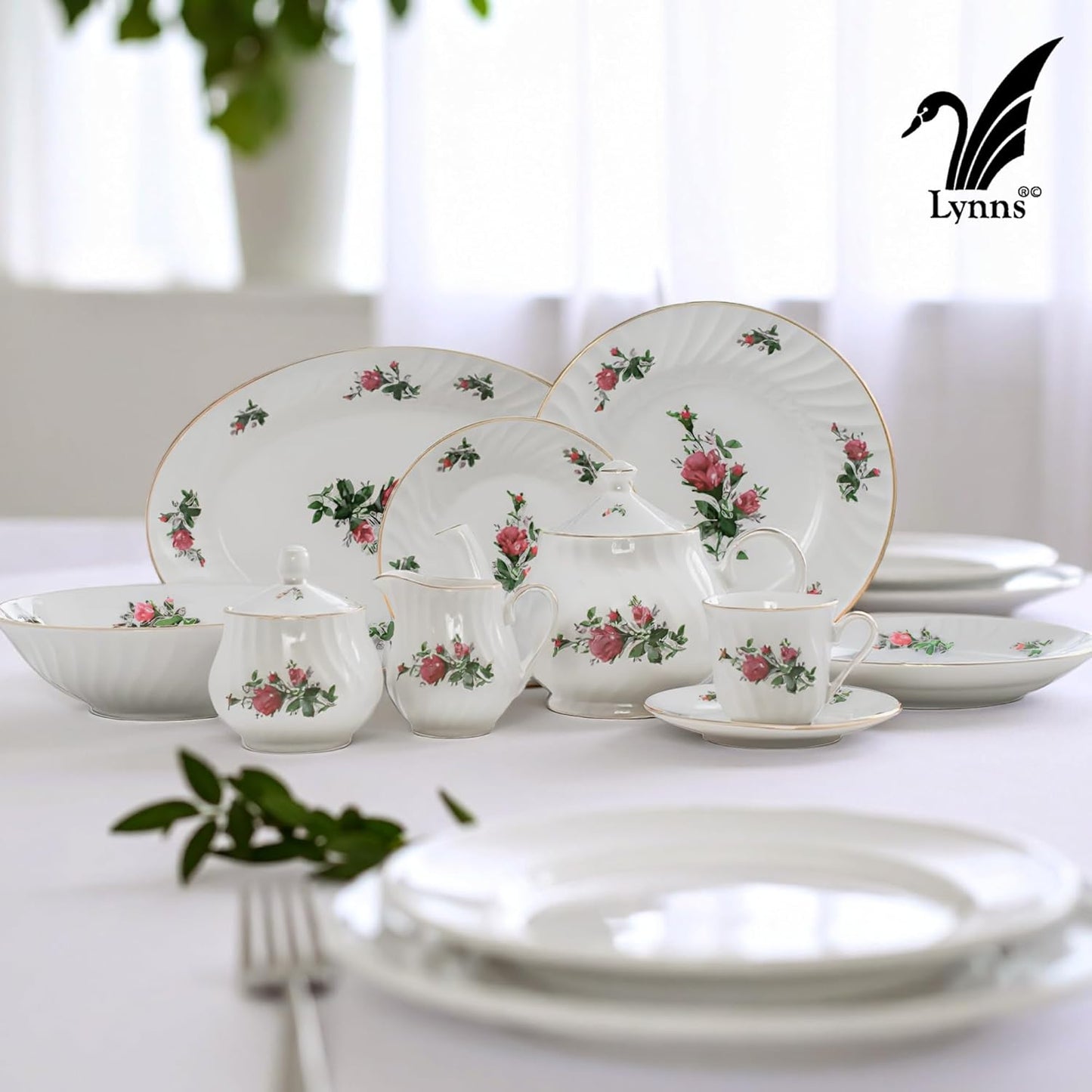 Lynns Paradise Vintage Rose 14-Inch Oval Platter, Set of 2, Pink; Heavy Duty; Chip Resistant; Lead and Cadmium Free; Freezer to Oven Safe up to 500°F