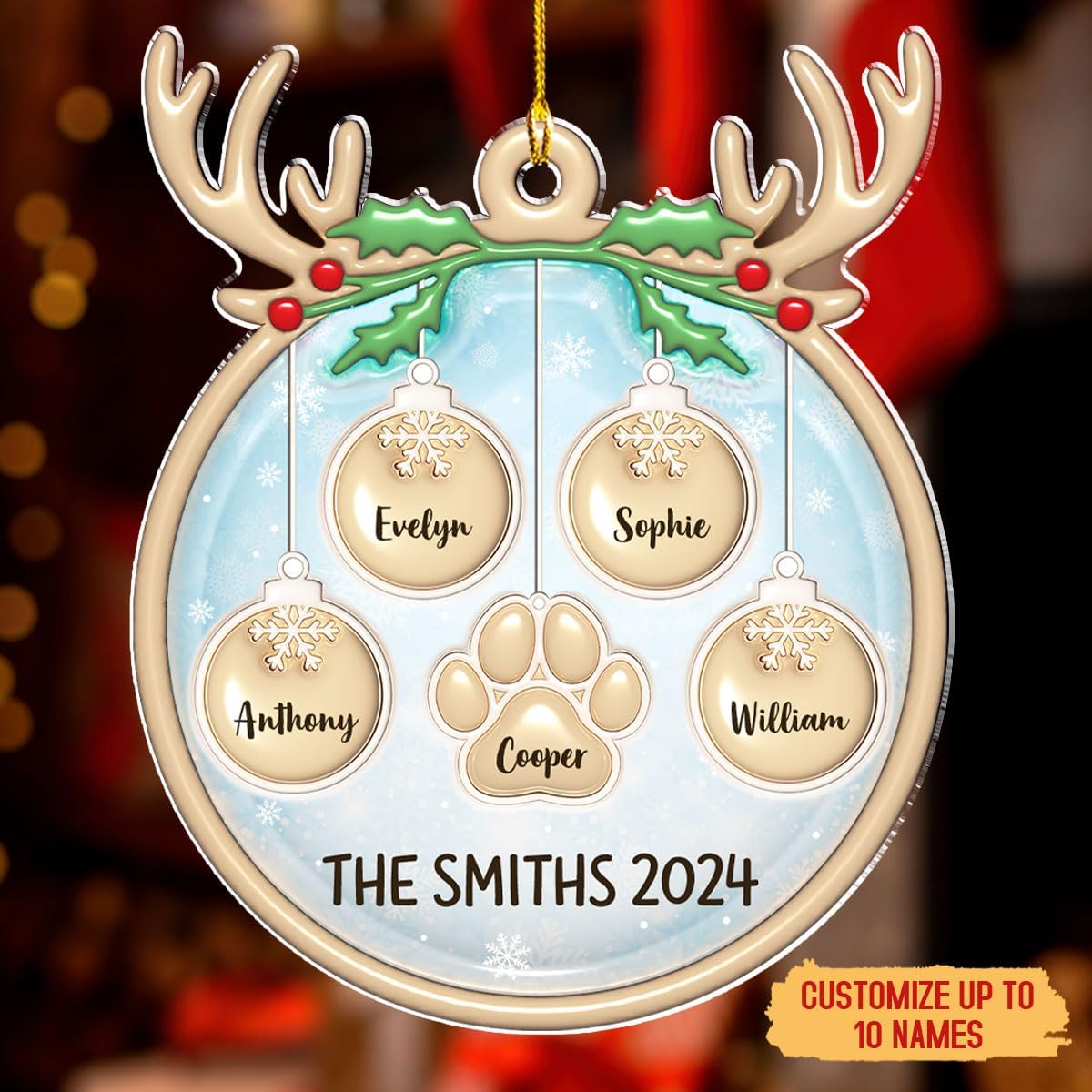 Family Charm Personalized 3D Inflated Effect Acrylic Ornament, Custom up to 10 Names, Ideal for Family, Friends, and Loved Ones