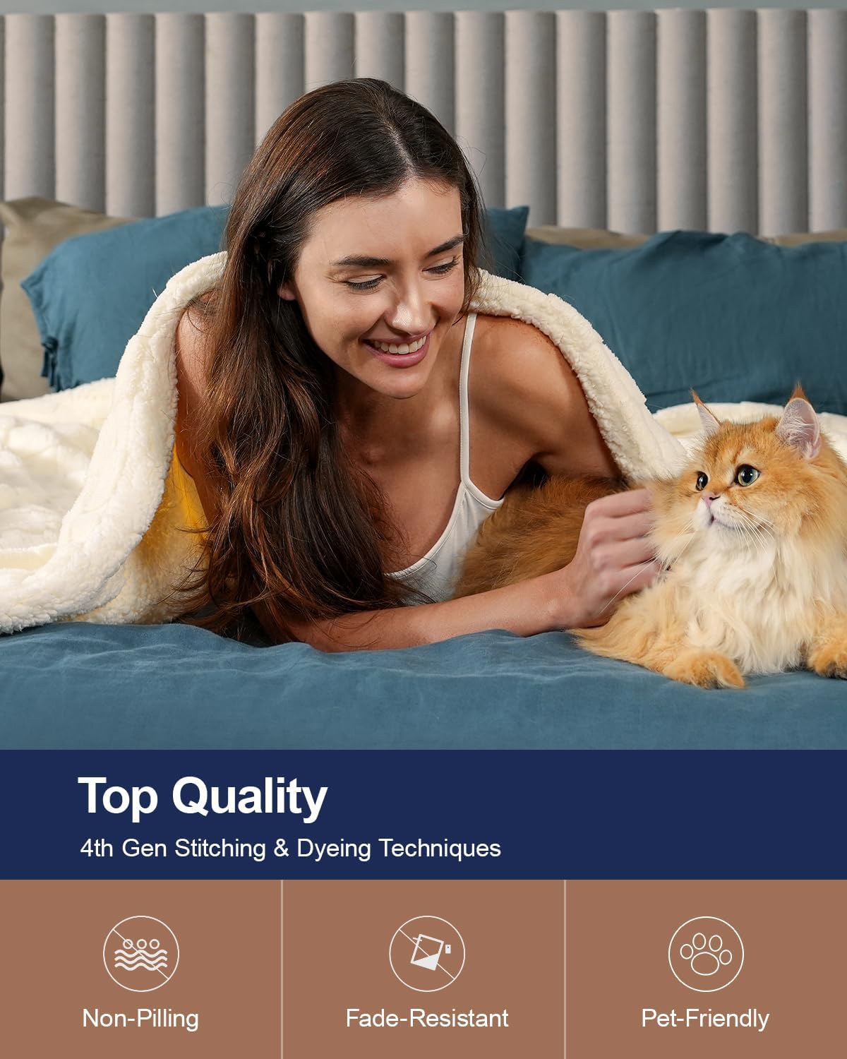 Pawque Super Soft Cozy Throw Blanket for Couch Bed - Fluffy Sherpa Fleece Reversible Thick Warm Fuzzy Blanket for All-Season, 3D Checkered Jacquard Elegant Decorative Blankets, Cream White, 50" x 60"